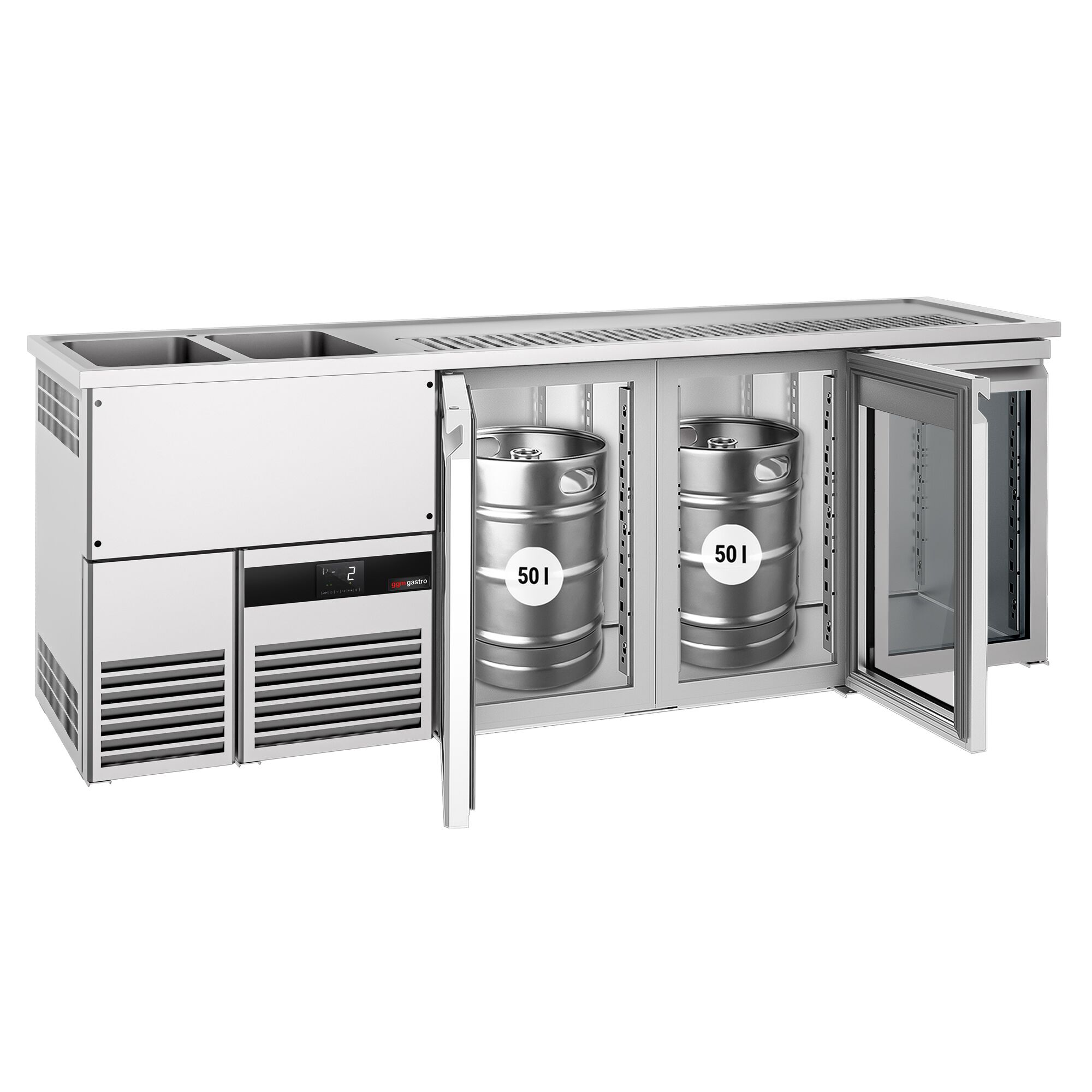 Comptoir de bar réfrigéré PREMIUM - 2500x700mm - 3 portes vitrées