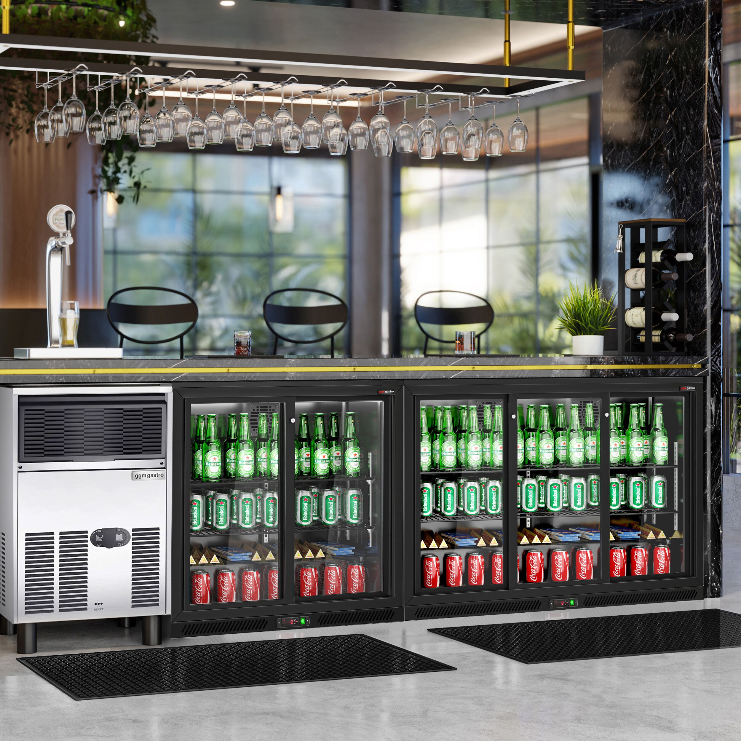 Commercial Back Bar Cooler - 1350mm - 320L - with 3 glass sliding doors - Black
