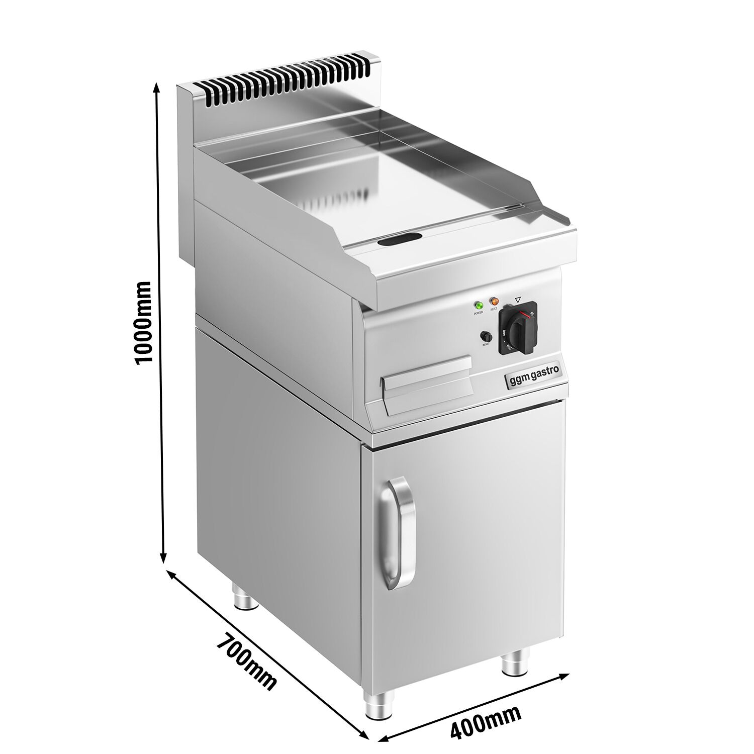Plancha électrique - plaque chromée dure - 4,5 kW - Lisse - Surface de cuisson : 395x535mm - incl. soubassement avec 1 porte