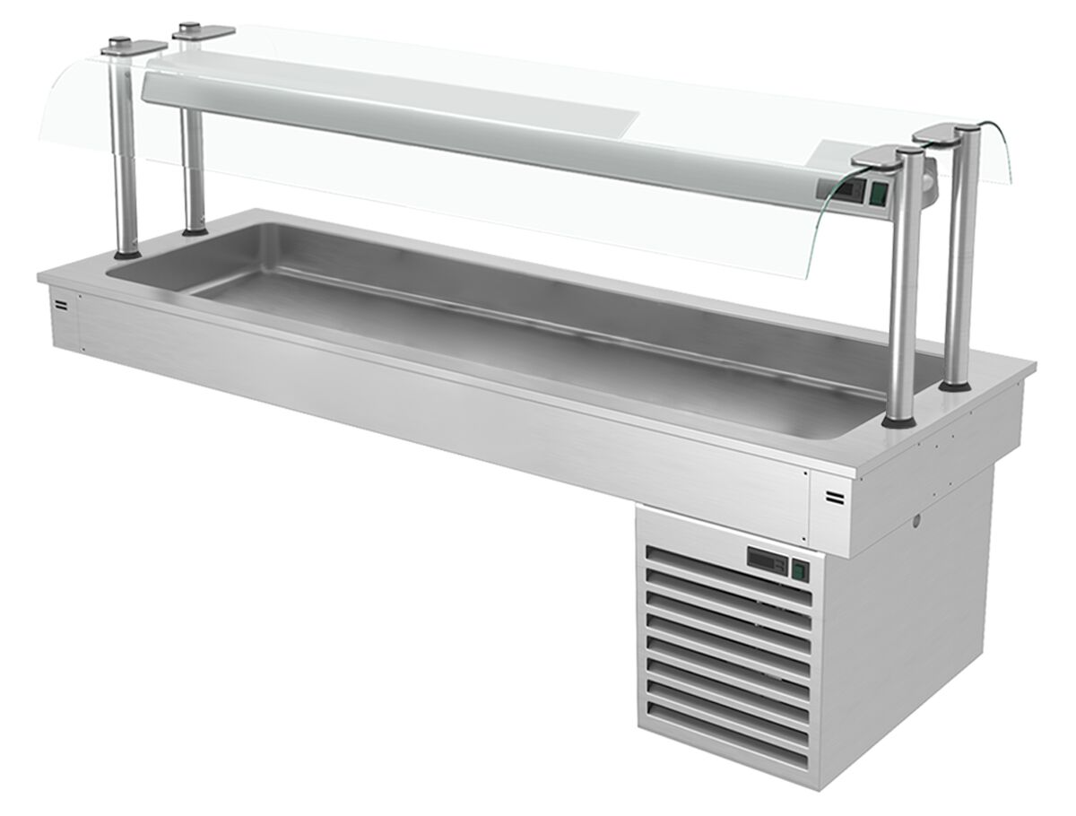 Cuve réfrigérée encastrable Drop-In - 1785mm - +2 à +8°C - 5x GN 1/1 - 410W - avec pare-haleine en verre