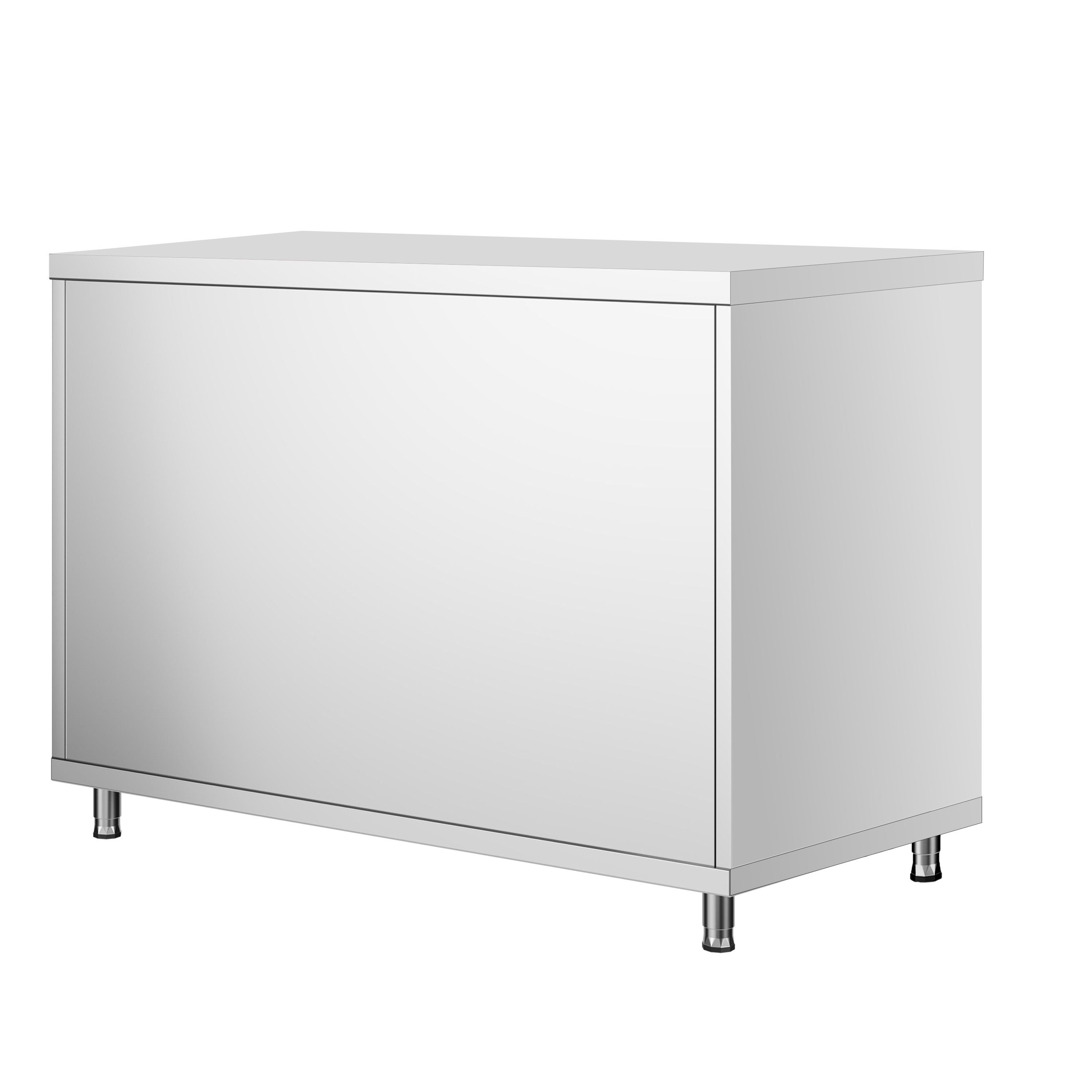 Table armoire en acier inoxydable PREMIUM - 1000x600mm - avec portes coulissantes et étagère basse
