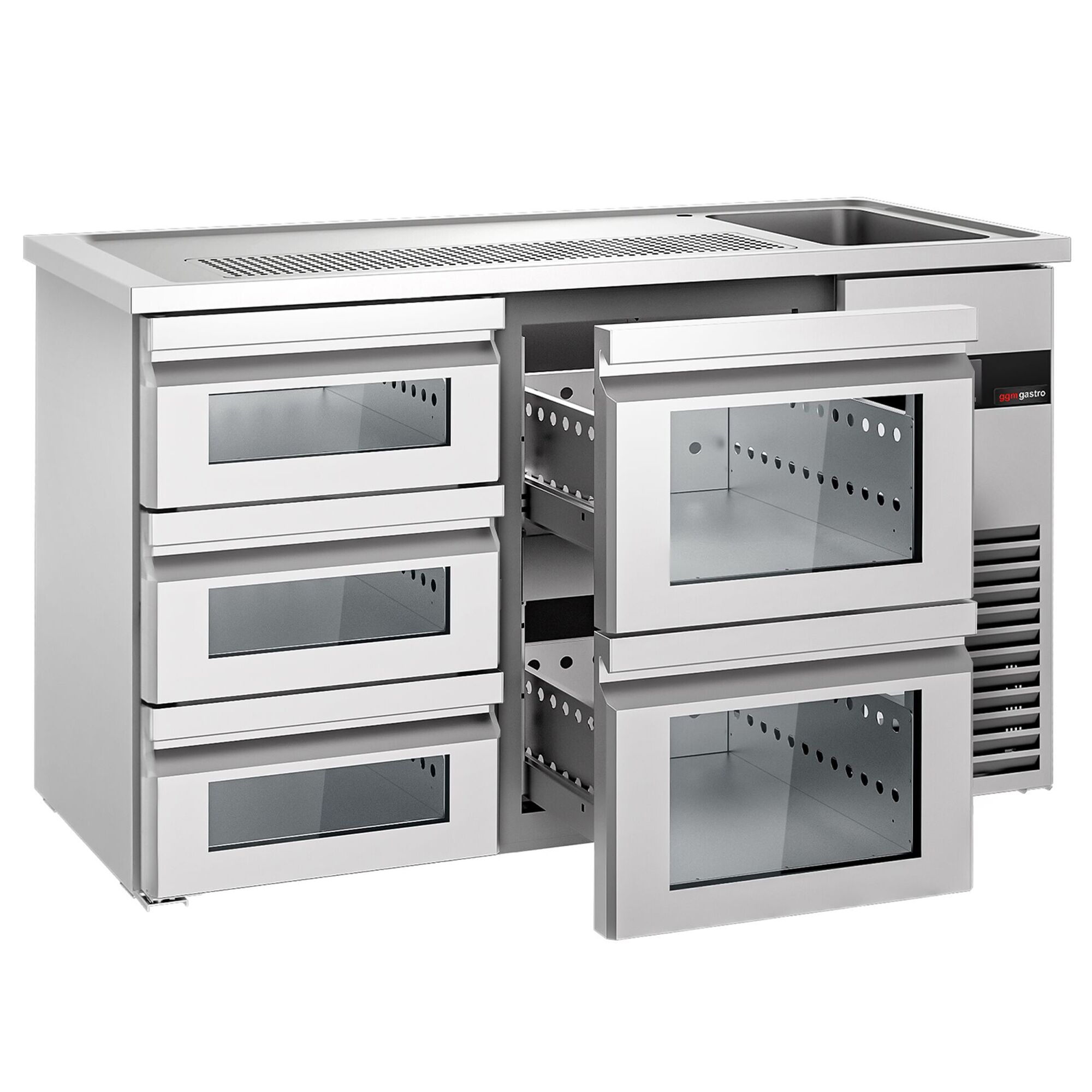 Comptoir de bar réfrigéré PREMIUM - 1550x700mm - 5 tiroirs en verre