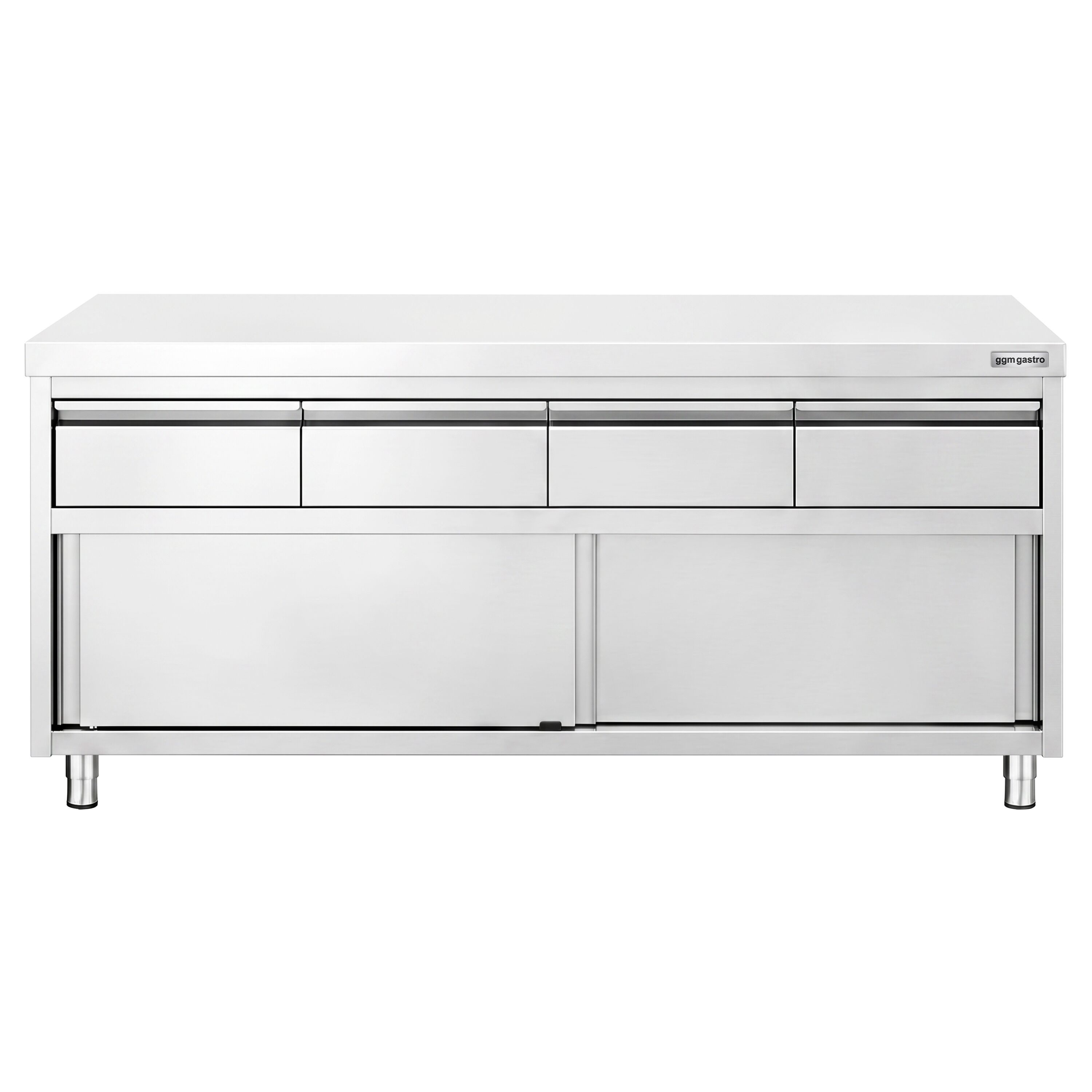 Armoire de travail en acier inoxydable PREMIUM - 2000 x 600 mm - avec 4 tiroirs et une porte coulissante