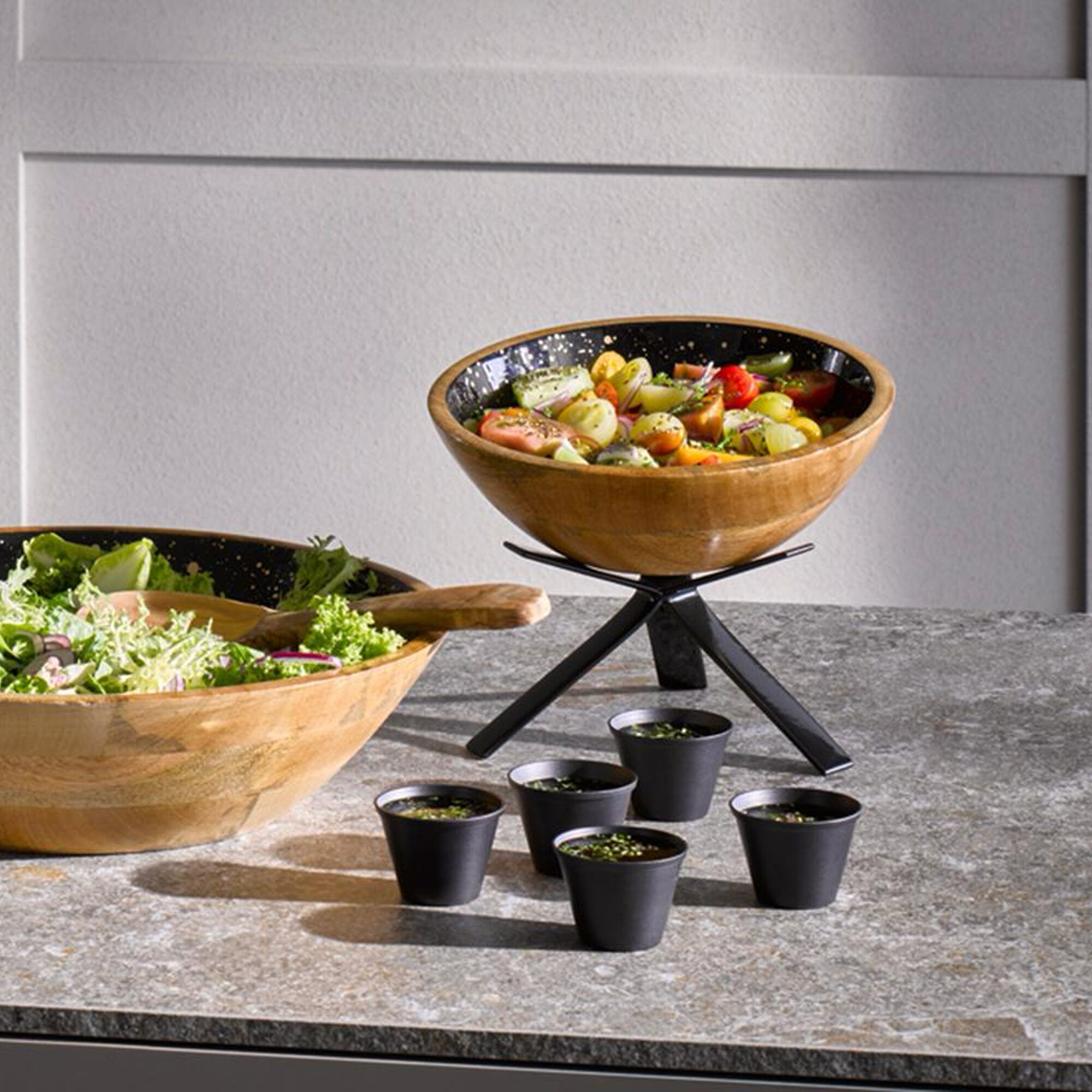 (6 pcs) Coupe - MANGO - Bois de manguier - 0,8L - carré - 200x200mm - Profondeur : 75mm - Noir-Or
