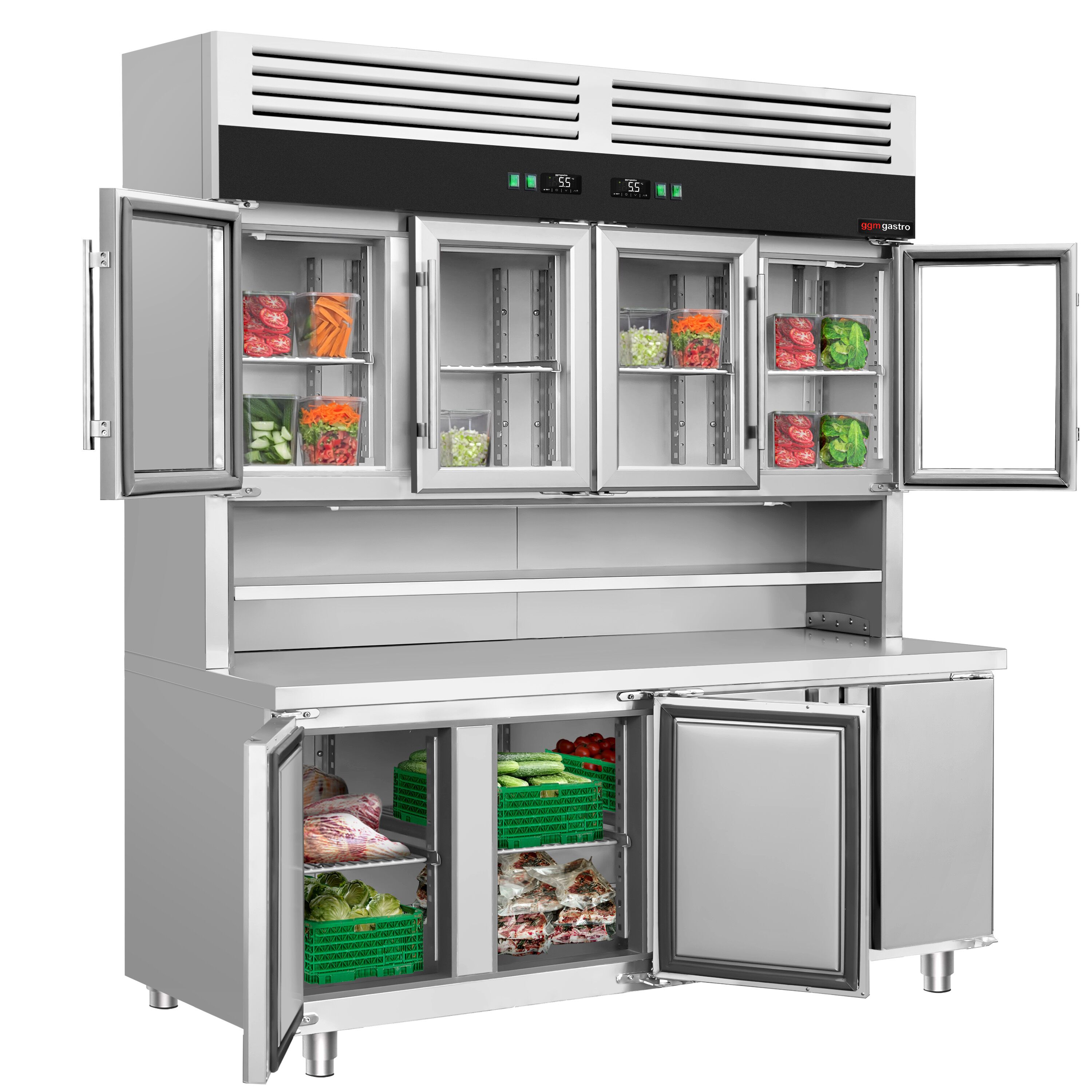 Kyl-/frysbänk - 1800x700 mm - 655 l - med 4 glasdörrar - med 4 dörrar - Statisk kyla