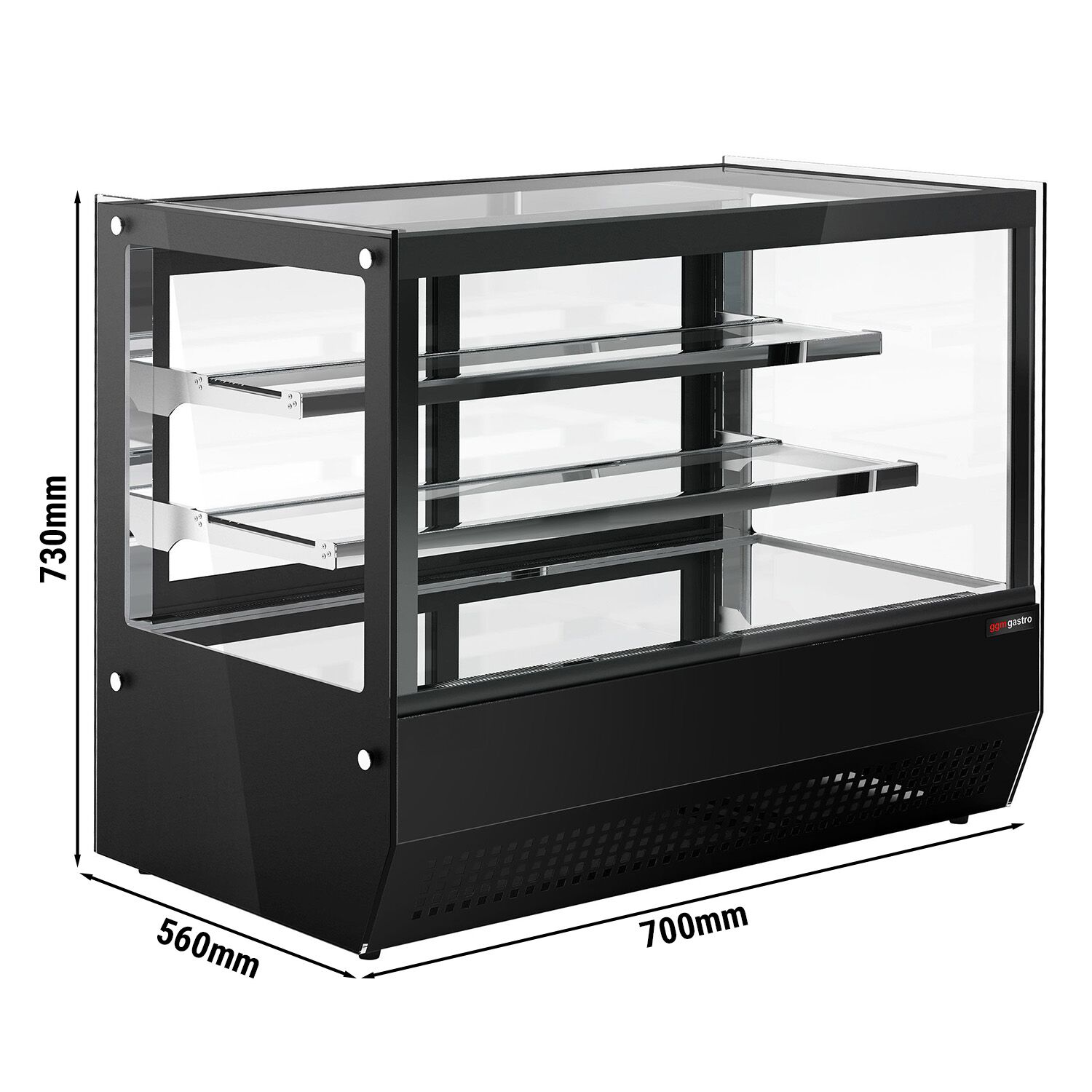 Vitrine réfrigérée de table - 120L - 700mm - Double vitrage - avec 2 étagères en verre - portes coulissantes vitrées arrière