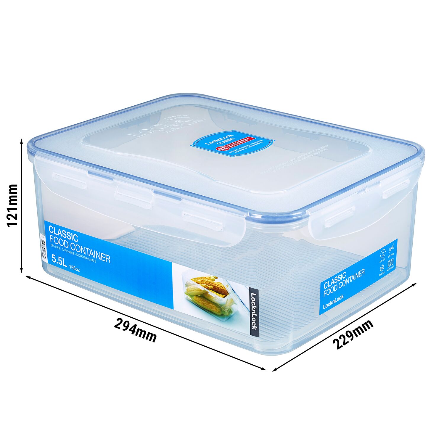(6 pièces) LocknLock | Boîte multifonction Classic – 5,5 litres – avec grille d’égouttage – transparent