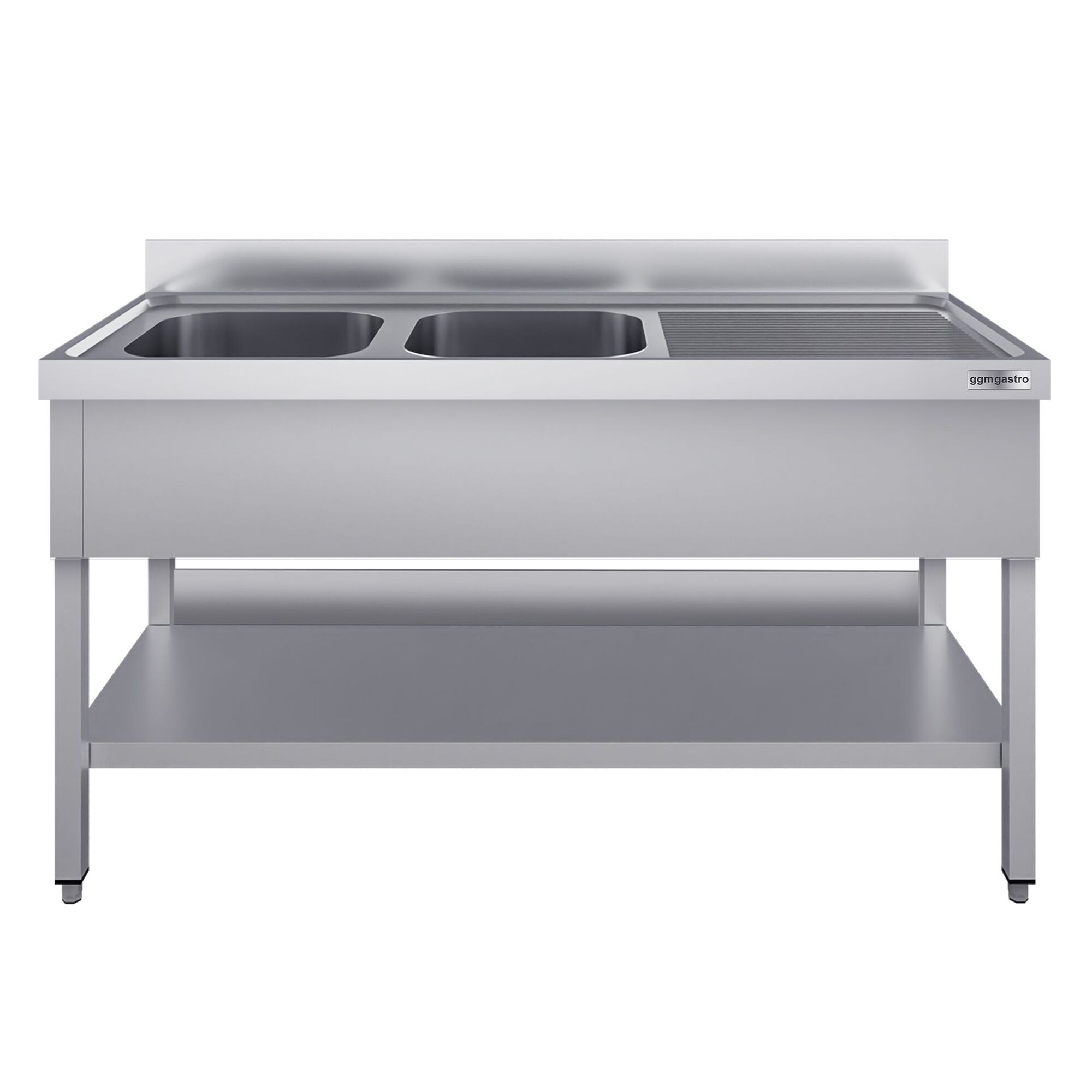 Plonge en inox ECO - 1400x600mm - avec étagère basse - 2 bacs à gauche