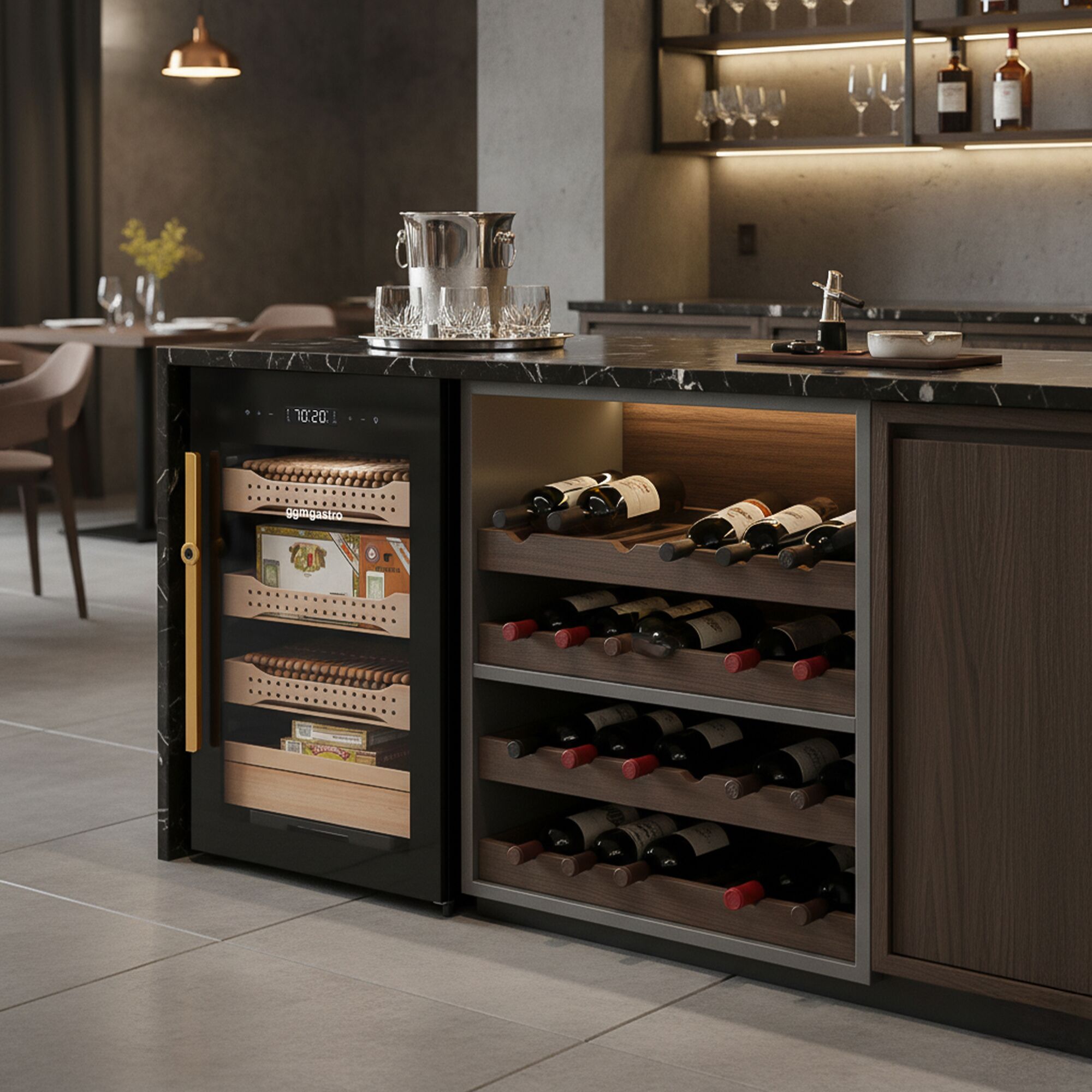Armoire à Cigares Humidor avec Capteur d'Empreintes Digitales & Application de Contrôle - 113 Litres - pour 850 Cigares - 4 Tiroirs