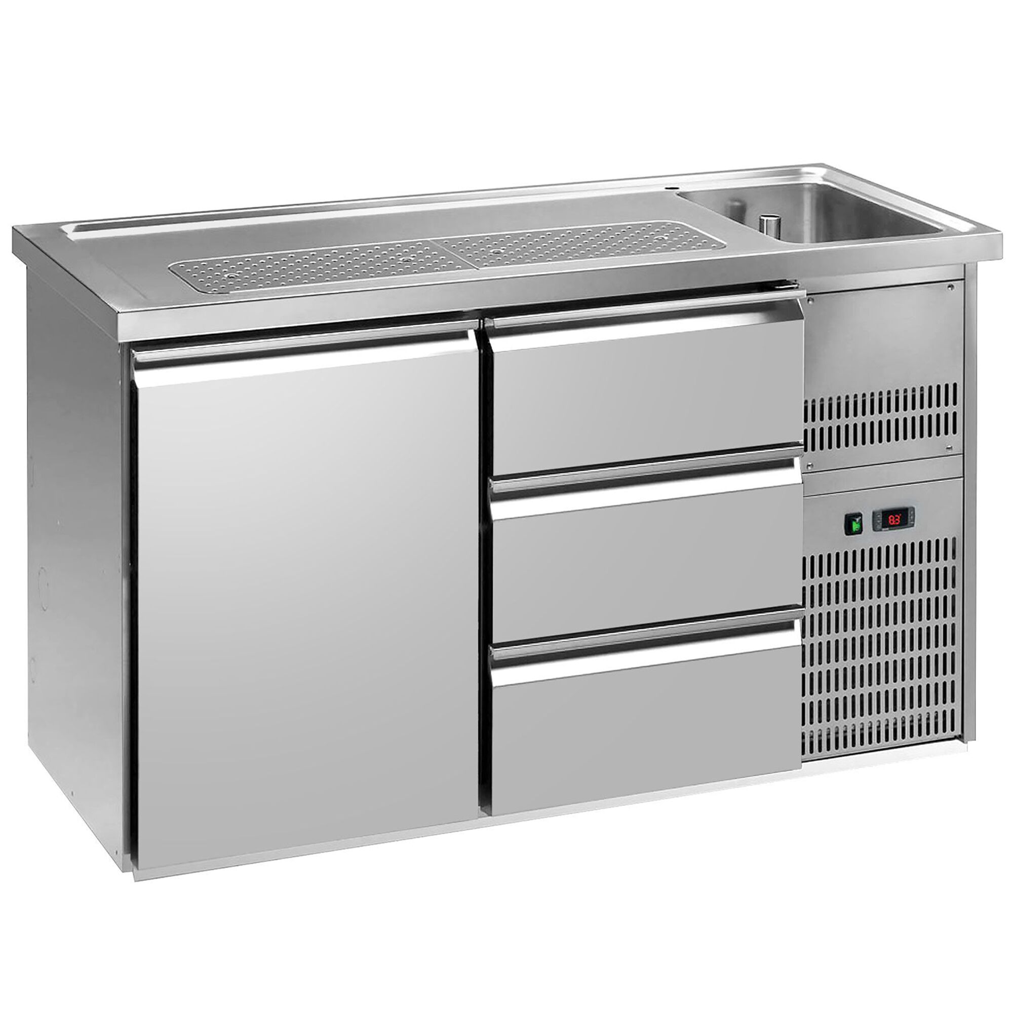 Comptoir de bar réfrigéré Premium PLUS – 1550 × 700 mm – 1 porte & 3 tiroirs