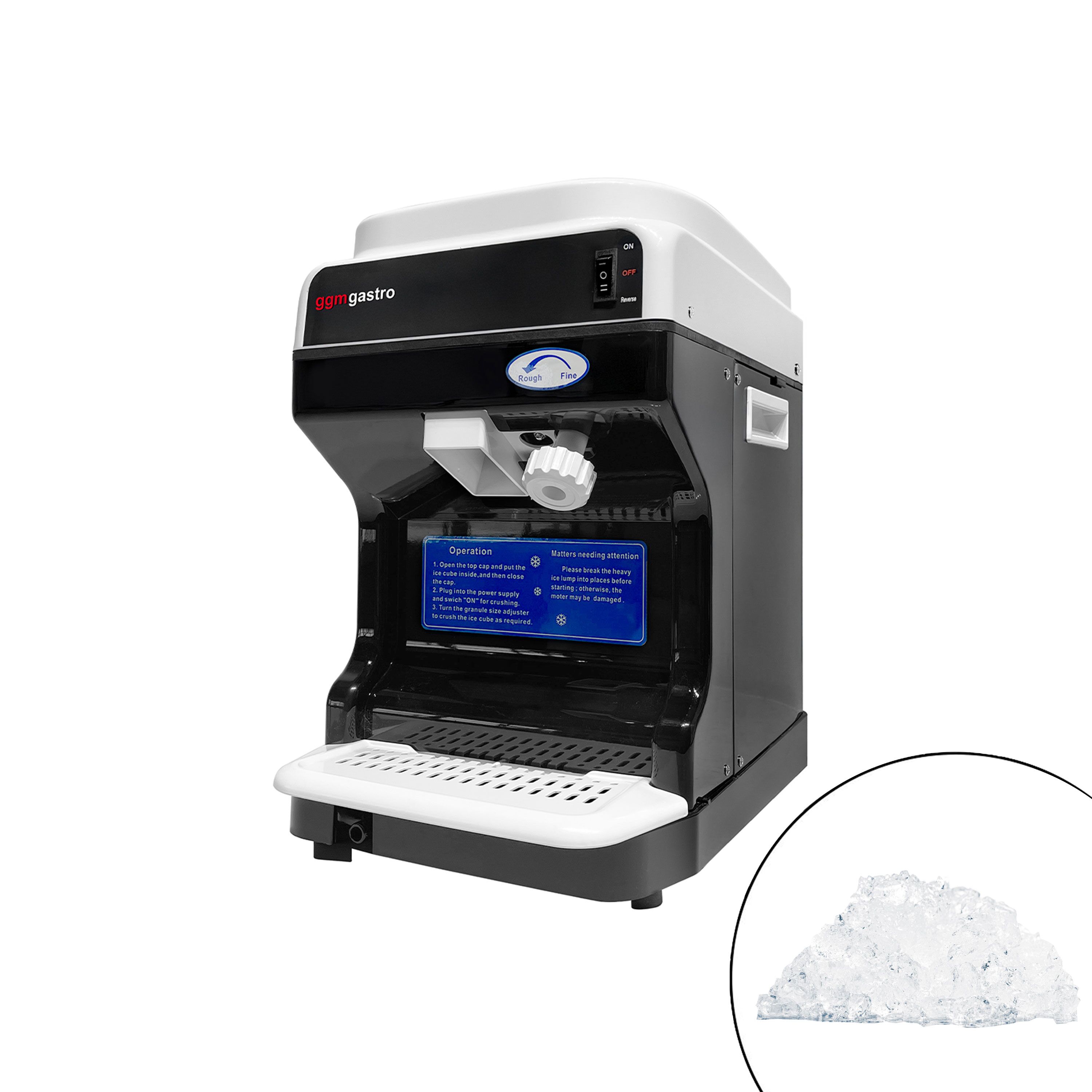 Broyeur à glace - 2,0kg/min - 250W - taille de glace réglable - Noir/Blanc - bac collecteur 2,0kg