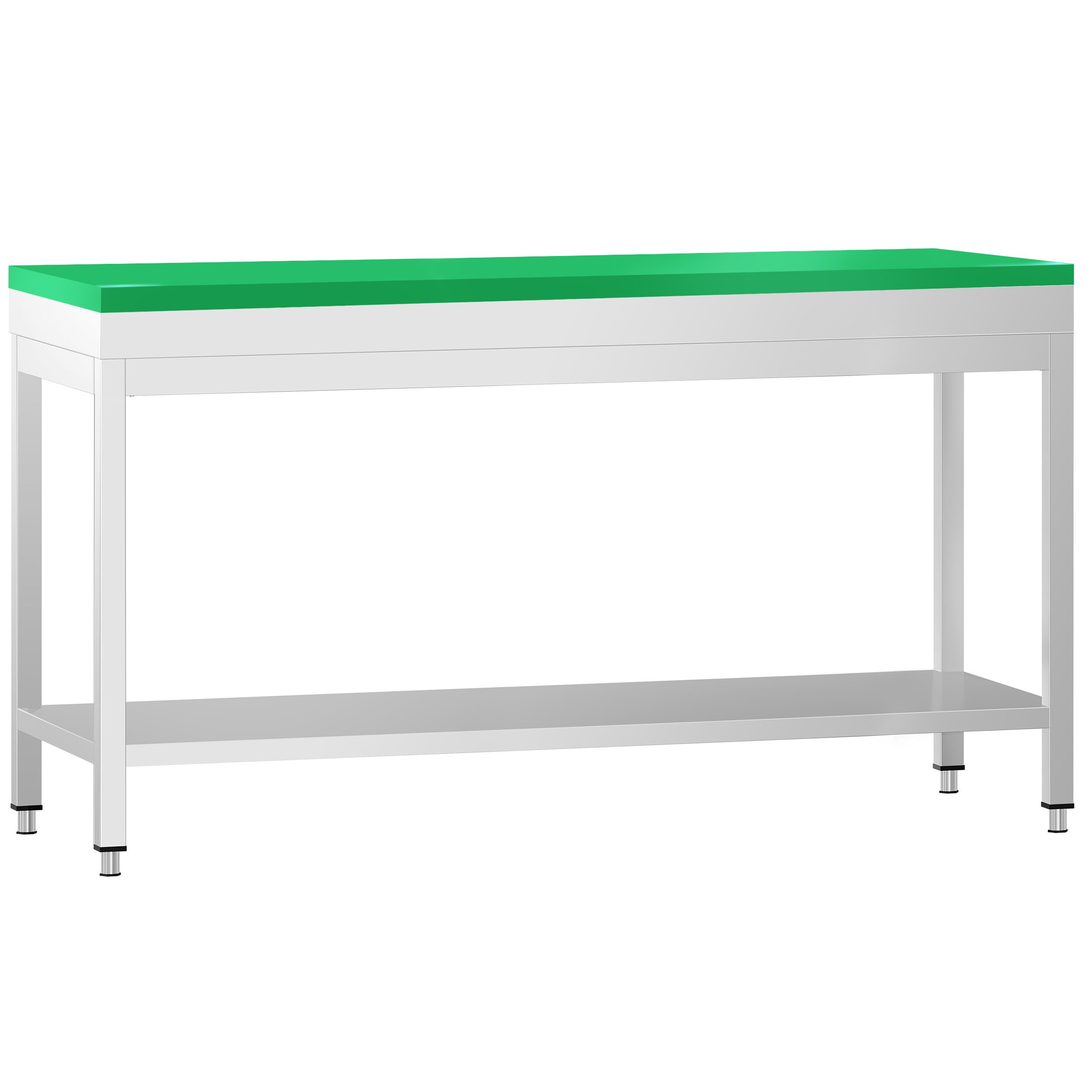 Table de travail inox PREMIUM - 2000 x 800 mm - avec tablette inférieure - incl. Planche à découper Verte