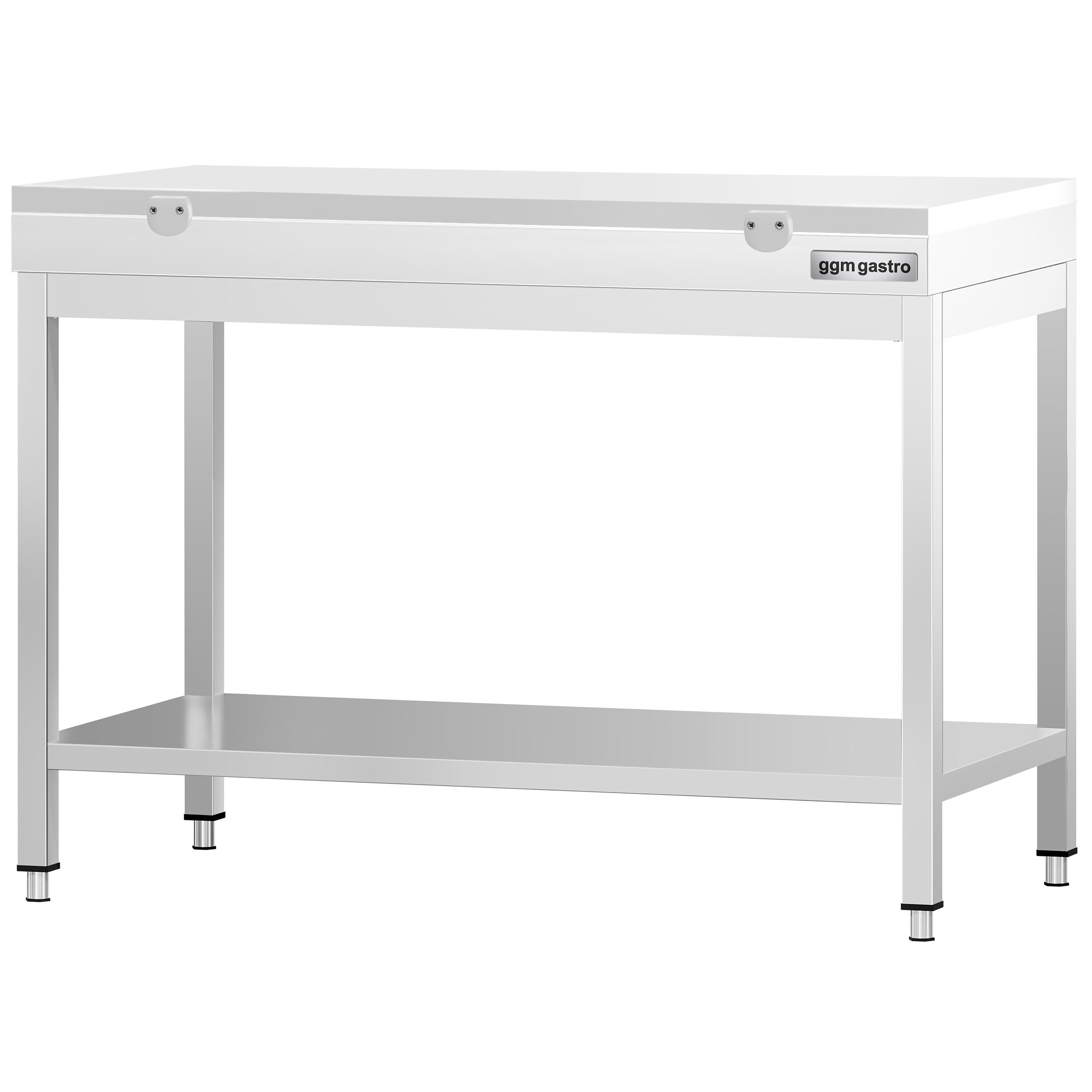 Table de travail inox PREMIUM - 1000 x 600 mm - avec tablette inférieure - incl. Planche à découper Blanche