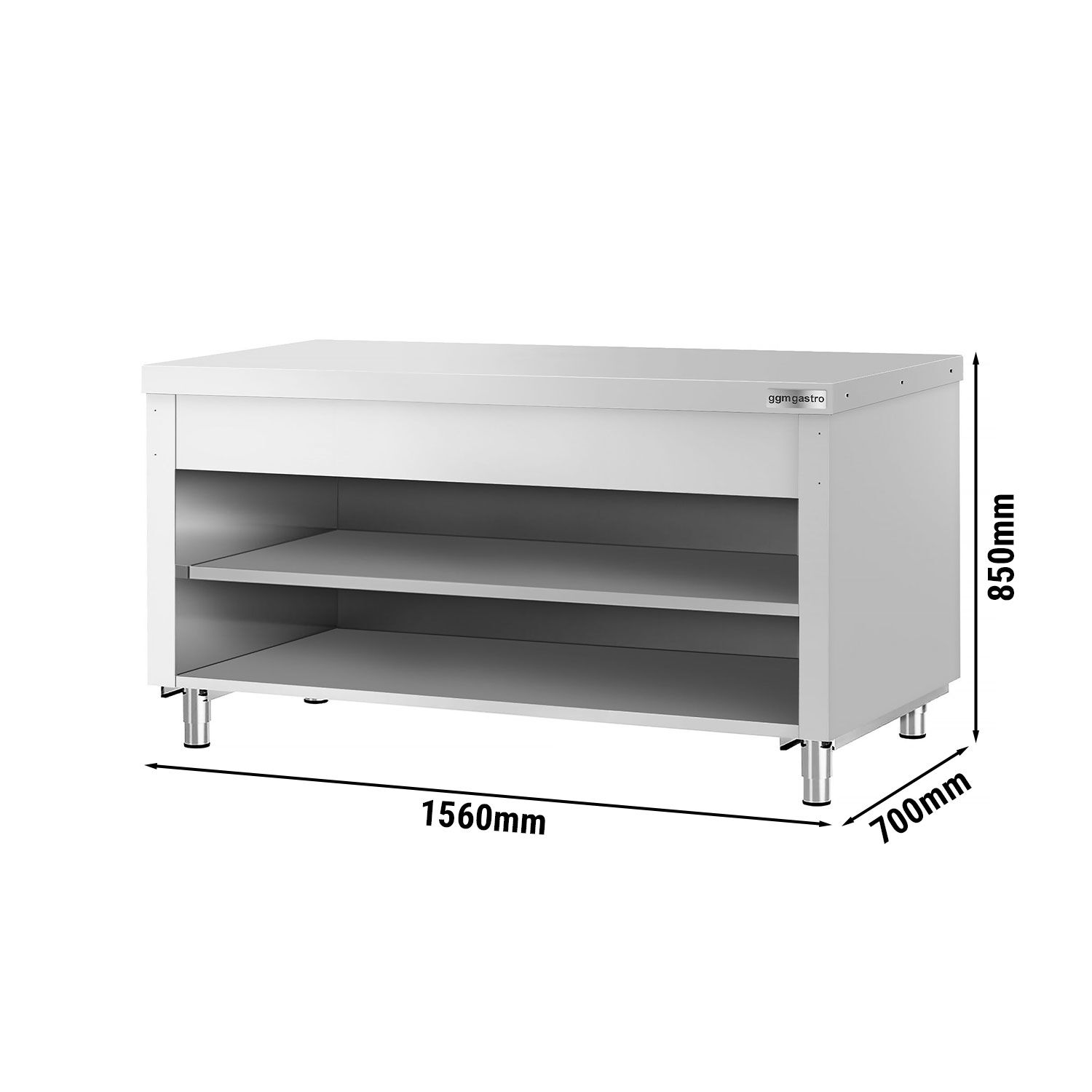 Table de travail en acier inoxydable KOPENHAGEN - 1560x700mm - avec étagère basse