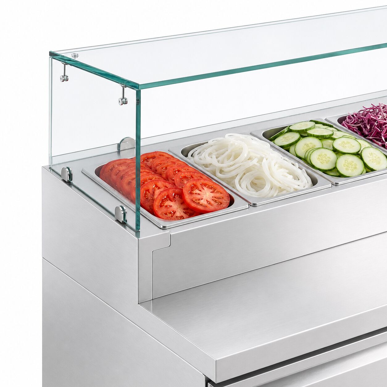 Zubereitungstisch ECO - 1360mm - 1 Tür & 2 Schubladen - mit Glasaufsatz - für 7x GN 1/3
