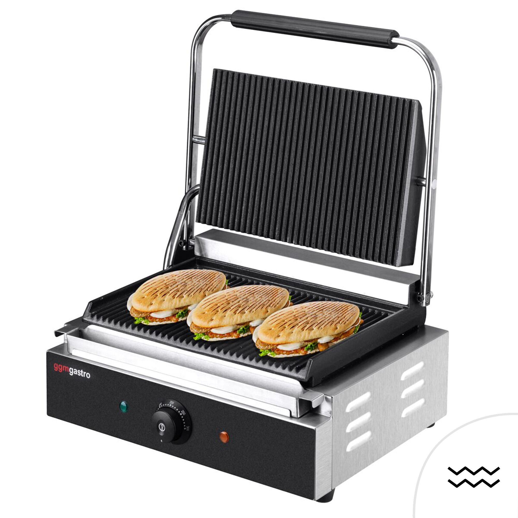 Presse à Panini / Gril de contact - 2,2kW -  Plaques rainurées - Surface de cuisson : 345x235mm