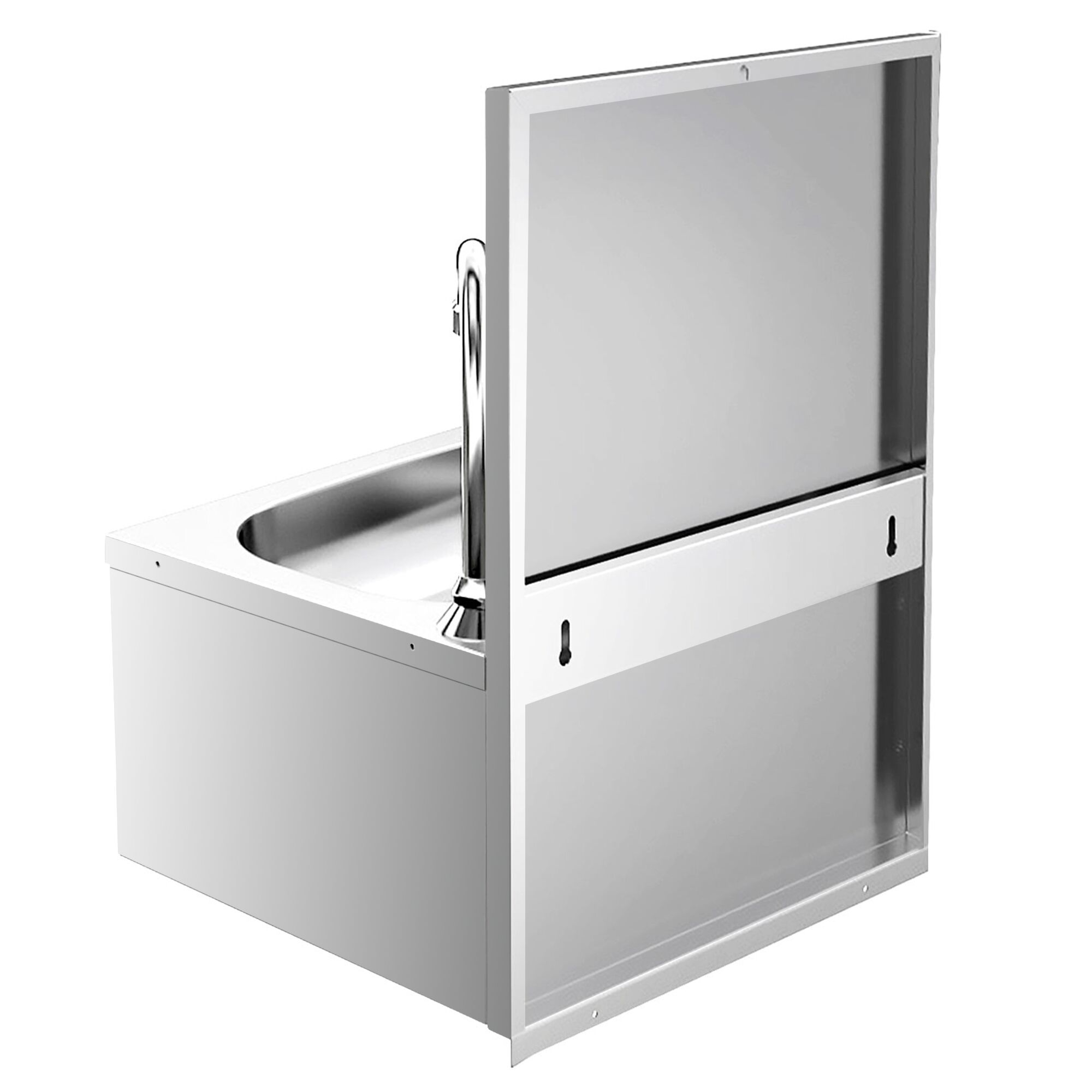 Lavamani in acciaio inox - con comando a ginocchio - Acciaio inox - con rubinetto destro, dispenser per sapone