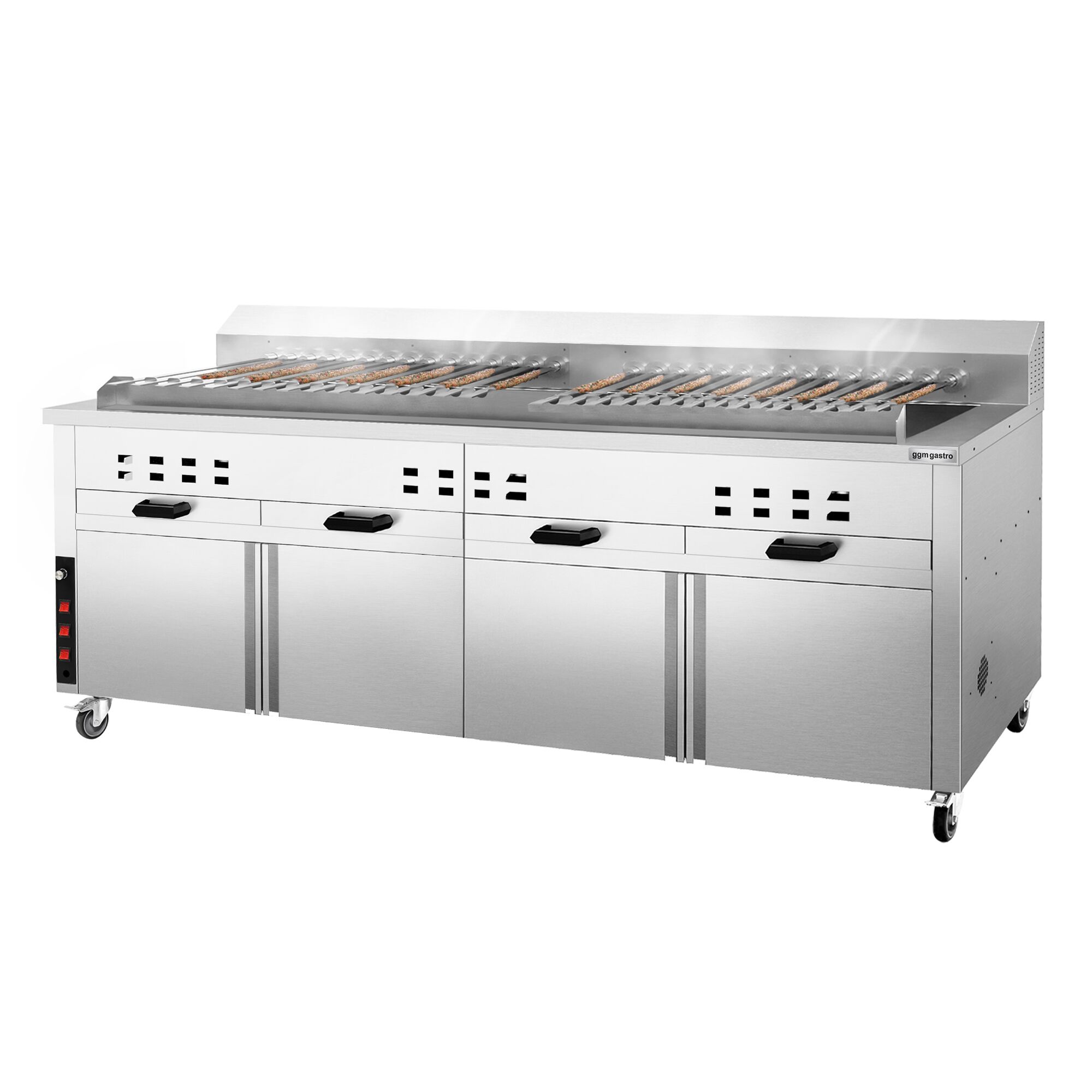 Mangal Charcoal Grill - 2000mm - with cabinet base - for Adana & Shish Kebab - 30 automatic rotating skewers