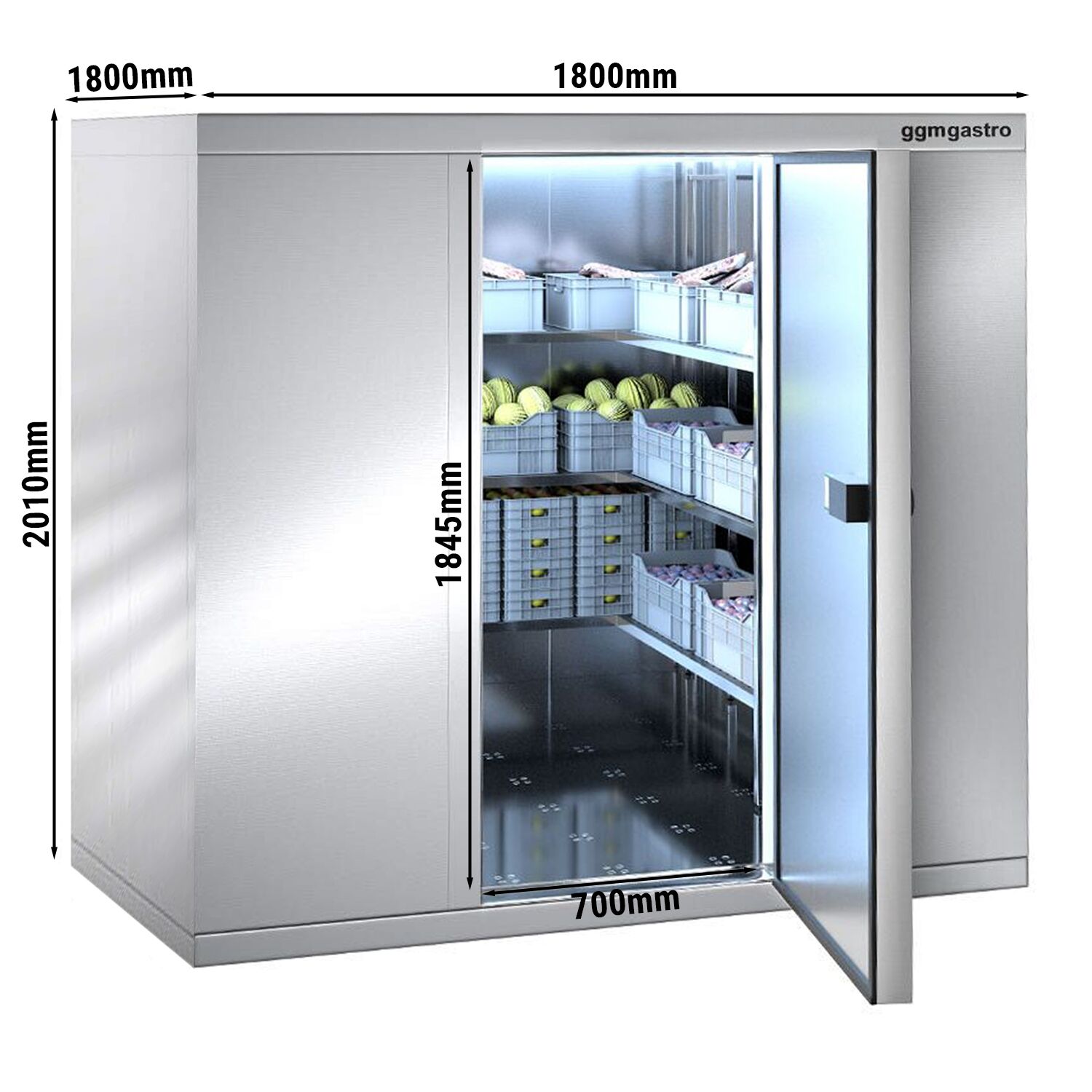 Chambre froide en inox - 1800 x 1800 mm - 4,97 m³