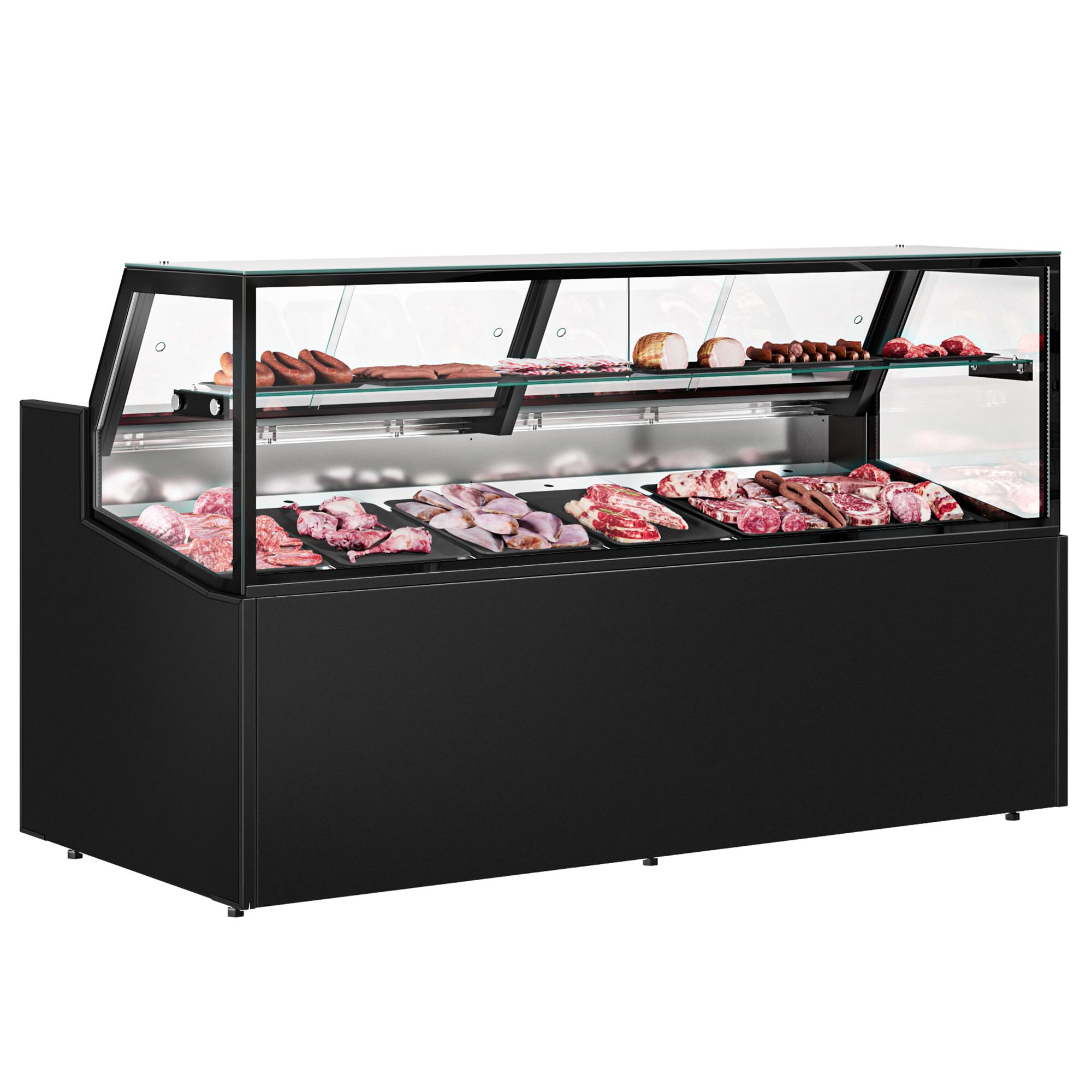 Comptoir vitrine réfrigérée - 1955x910mm - +0/+5°C - 254L - 1 étagère - Double vitrage