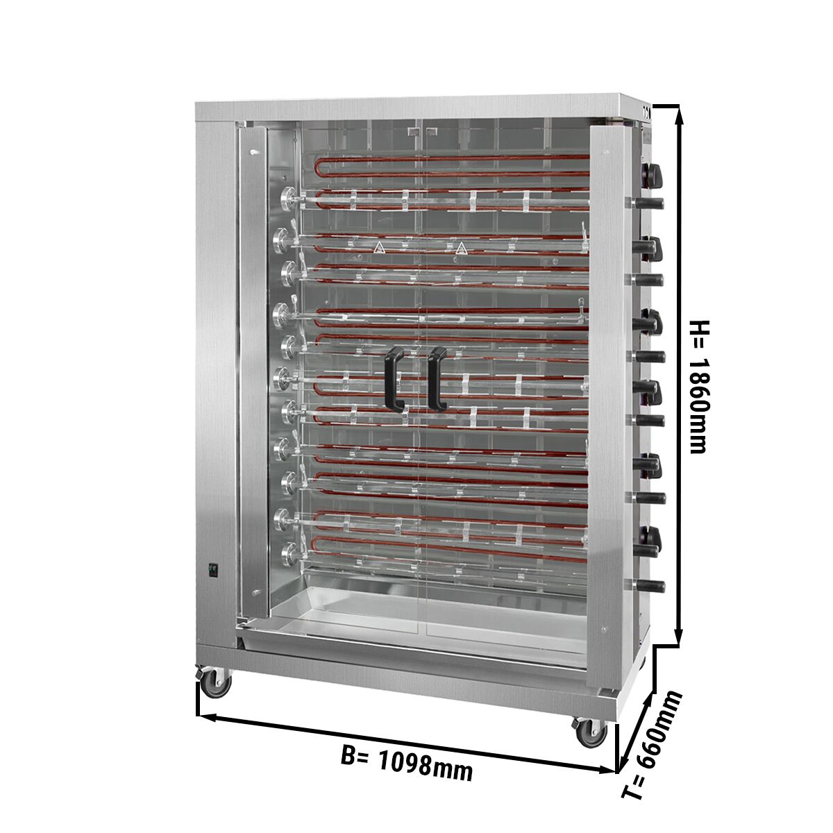 Elektro Hähnchengrill - 28,8 kW - mit 11 Spießen für bis zu 66 Hähnchen