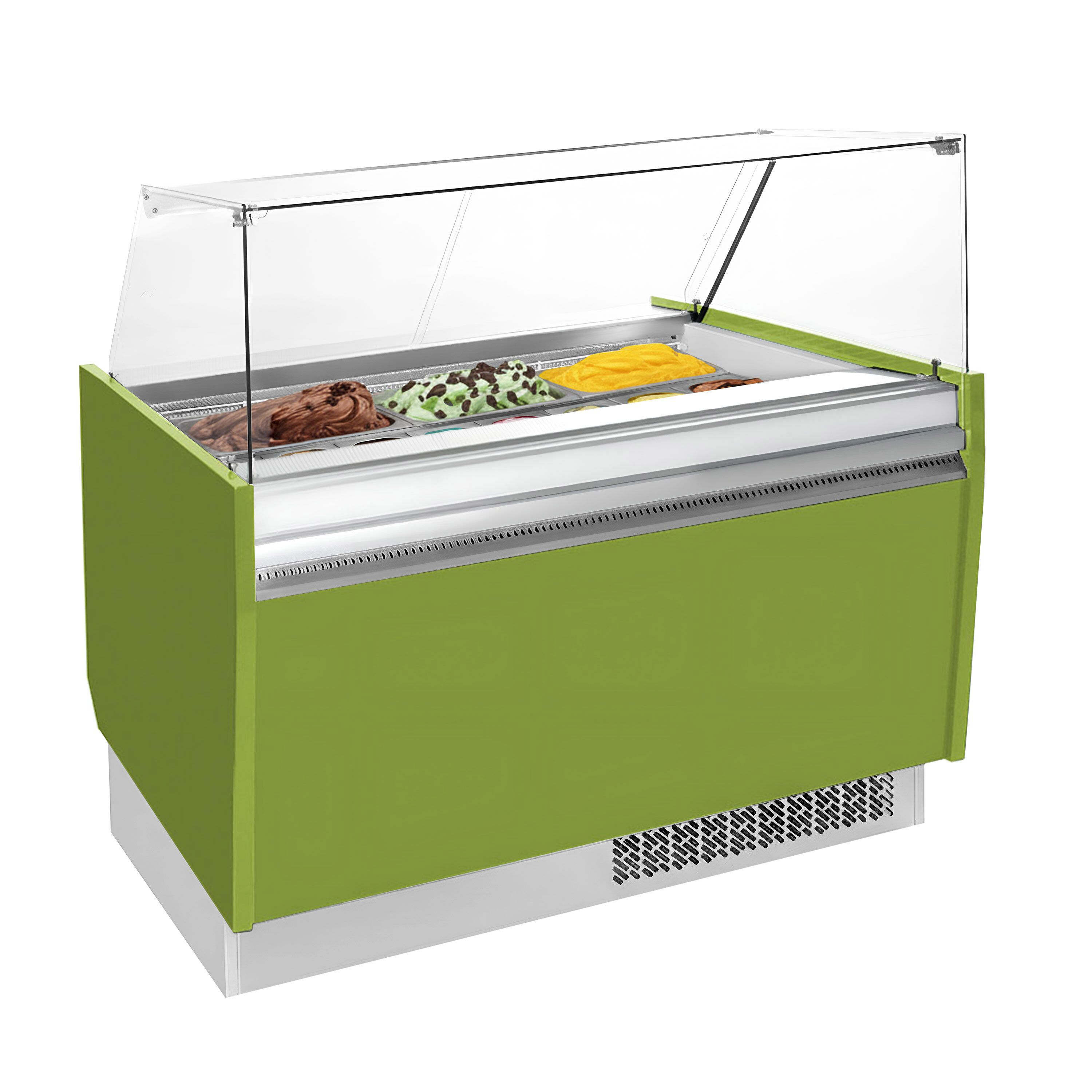 Vitrine à glace LIAM – 1310 mm – refroidissement statique – pour 10+10 bacs à glace de 5 litres – Vert clair