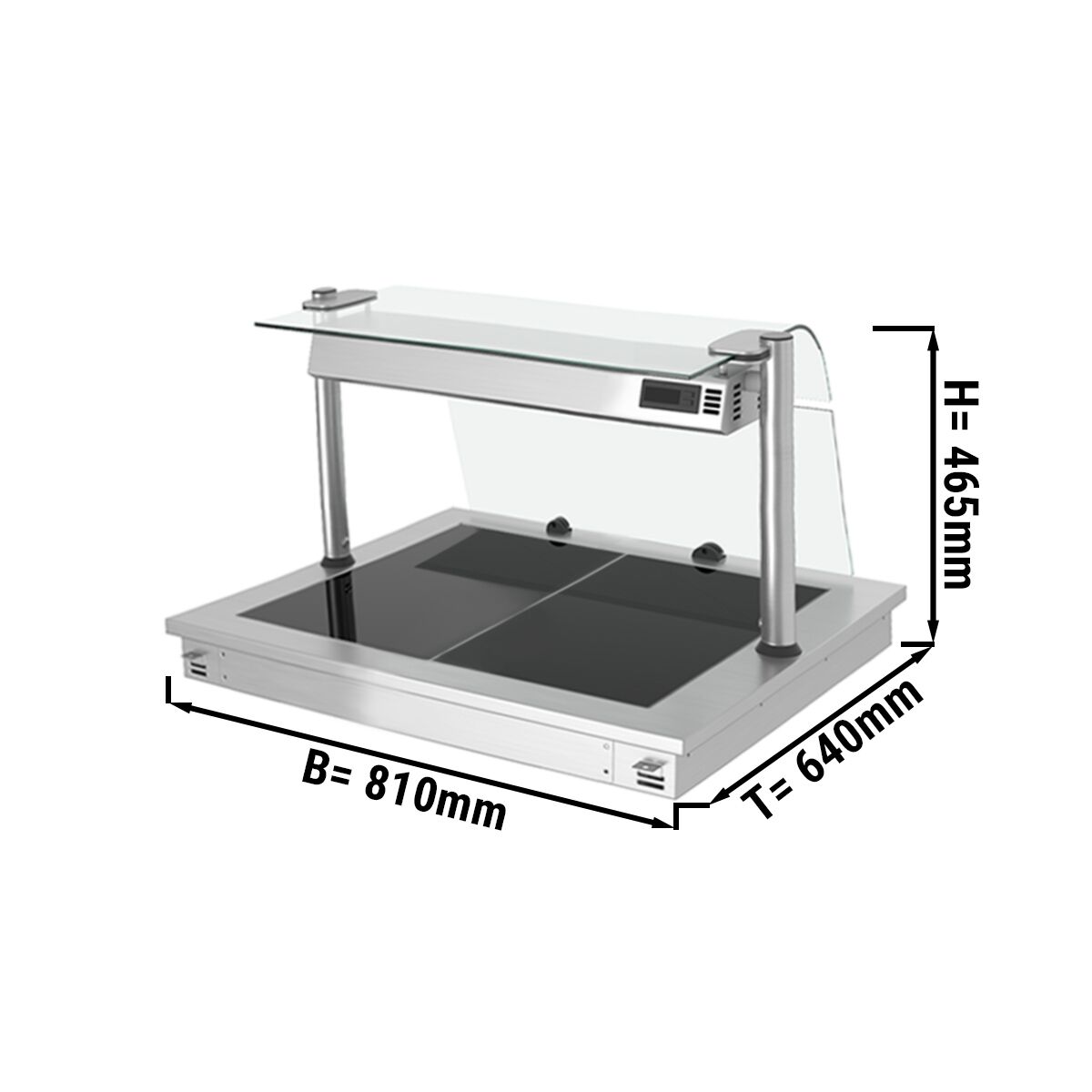Plaque chauffante encastrable - 800 mm - 2x GN 1/1 - 900 watts - avec protection hygiénique en verre