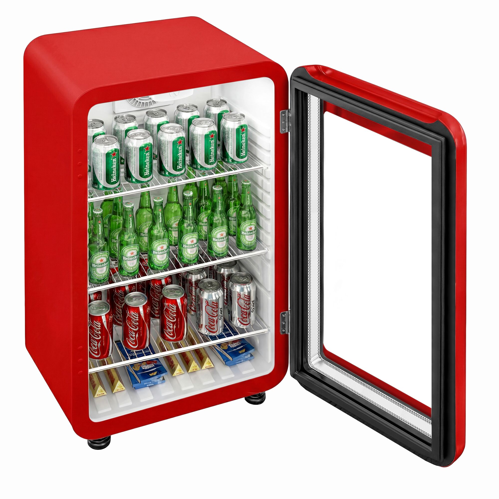 Minibar - 495mm - 113L - avec 1 porte en verre - Rouge - double vitrage, porte réversible