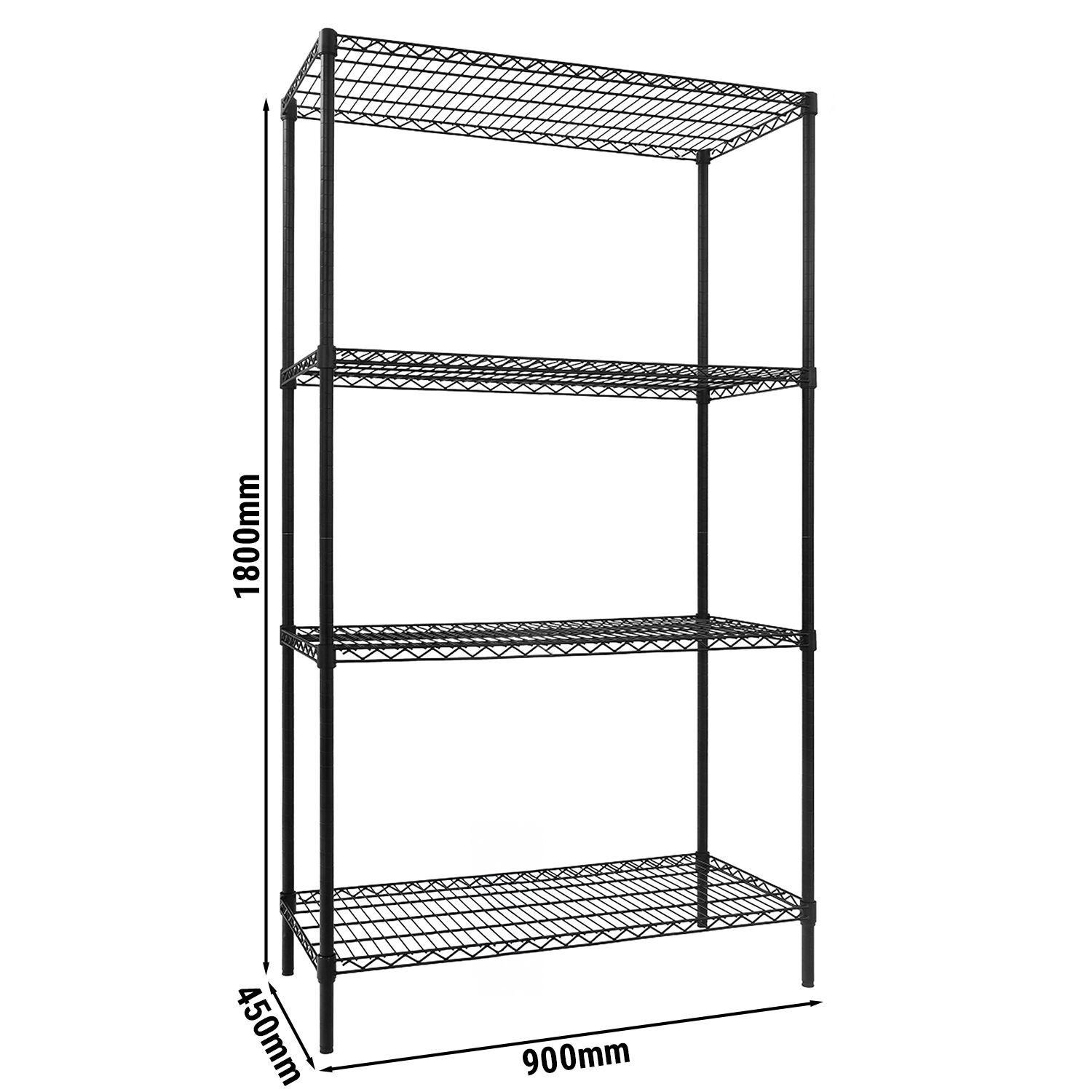 Étagère en acier - 900 x 450 mm - 4 étagères - Noir