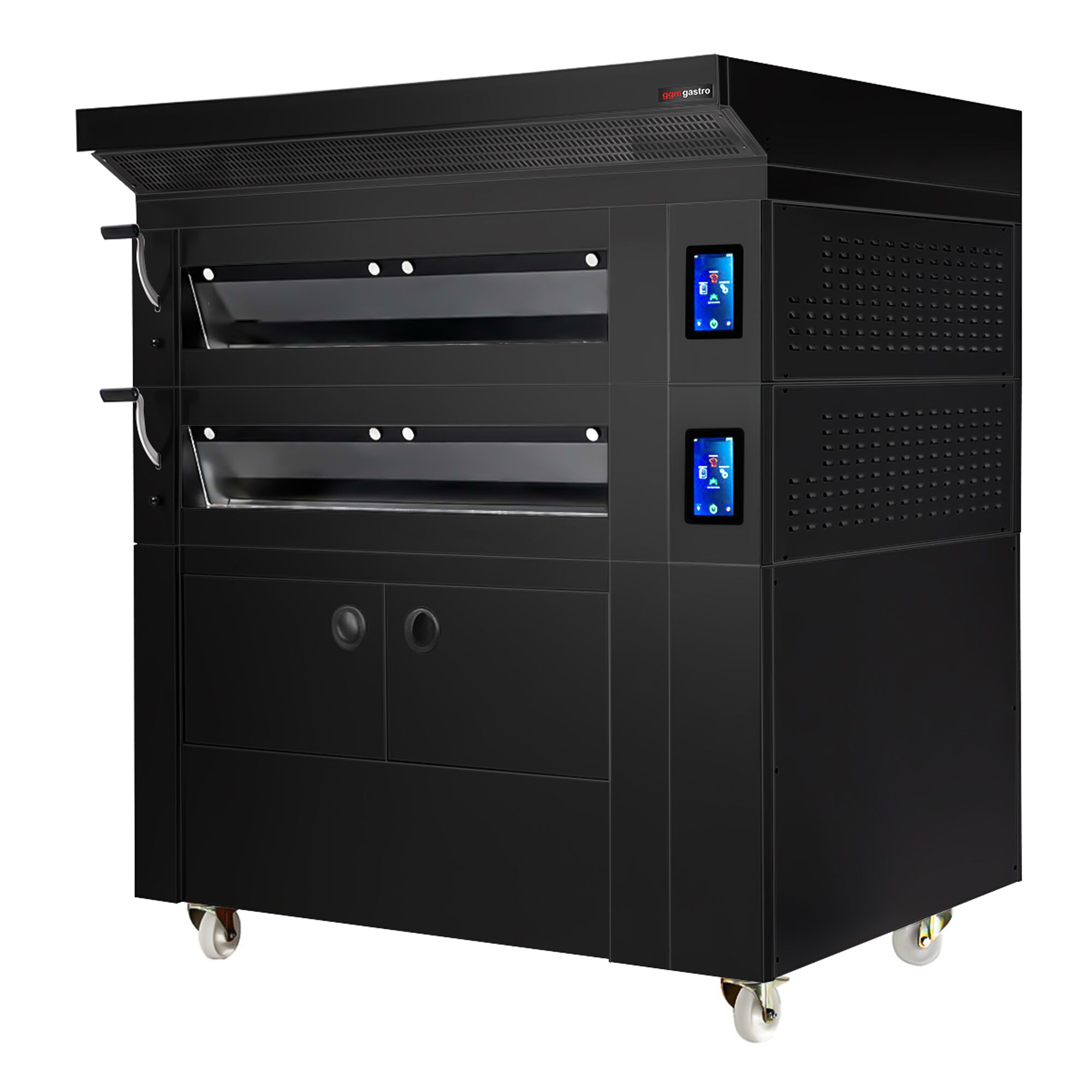 Four à étages de boulangerie avec fonction vapeur - tactile - 2 chambres de cuisson - avec hotte et chambre de fermentation 8 x EN 600 x 400 - Noir