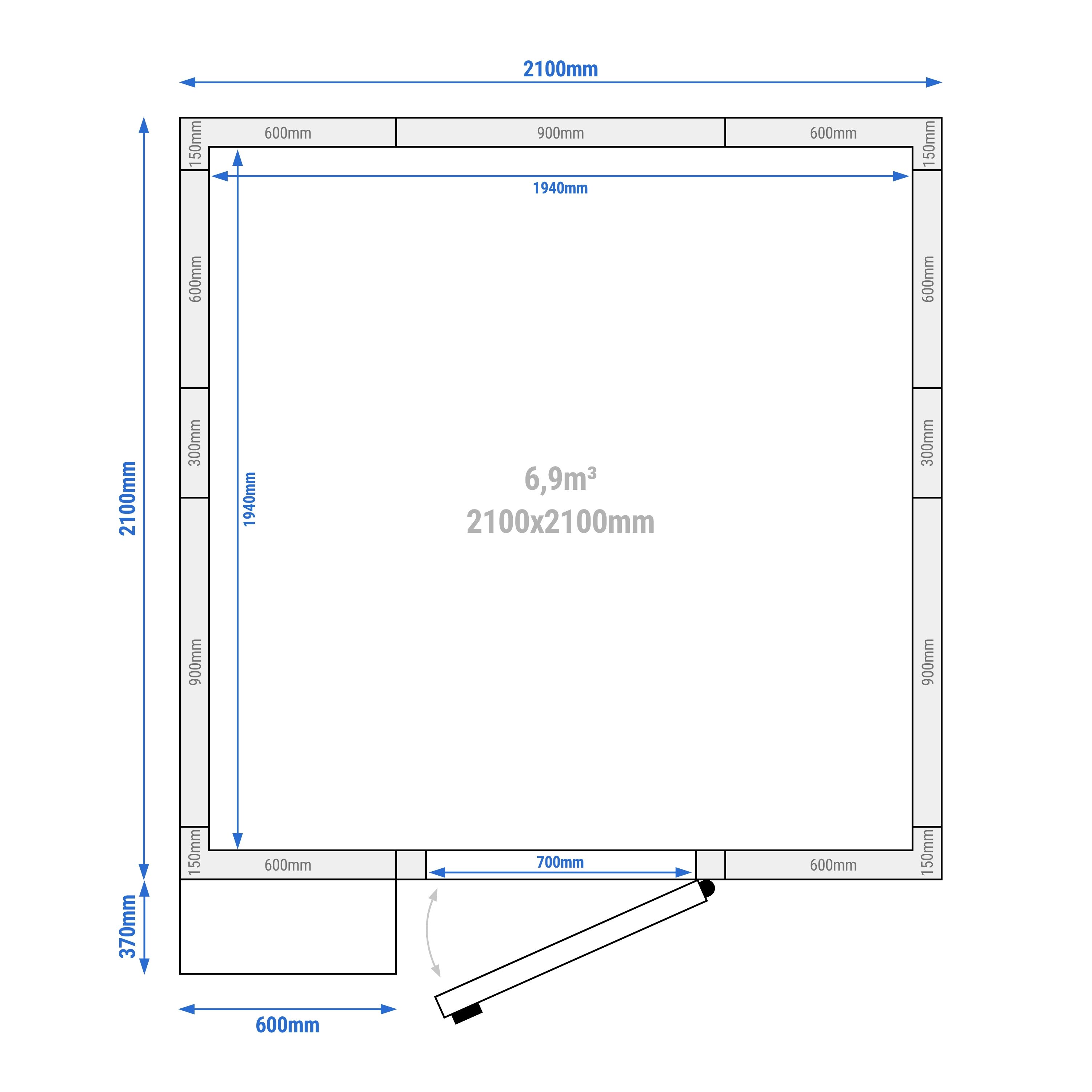 Chambre froide en inox - 2100 x 2100 mm - 6,9 m³ - groupe frigorifique inclus