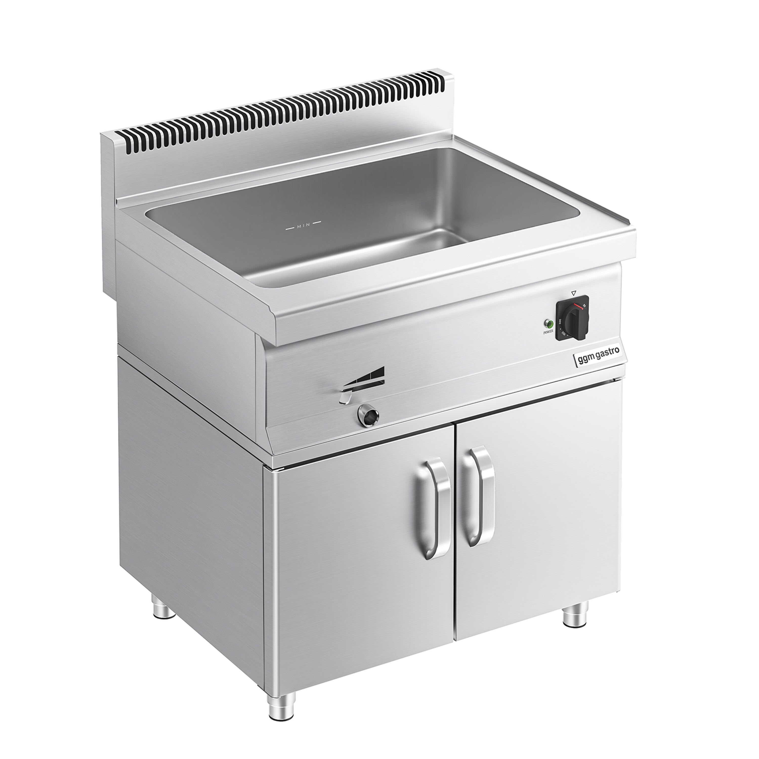 Bain-marie électrique – 1,2 kW – 1 × GN 1/1 & 3 × GN 1/9 – avec soubassement incluant 2 portes