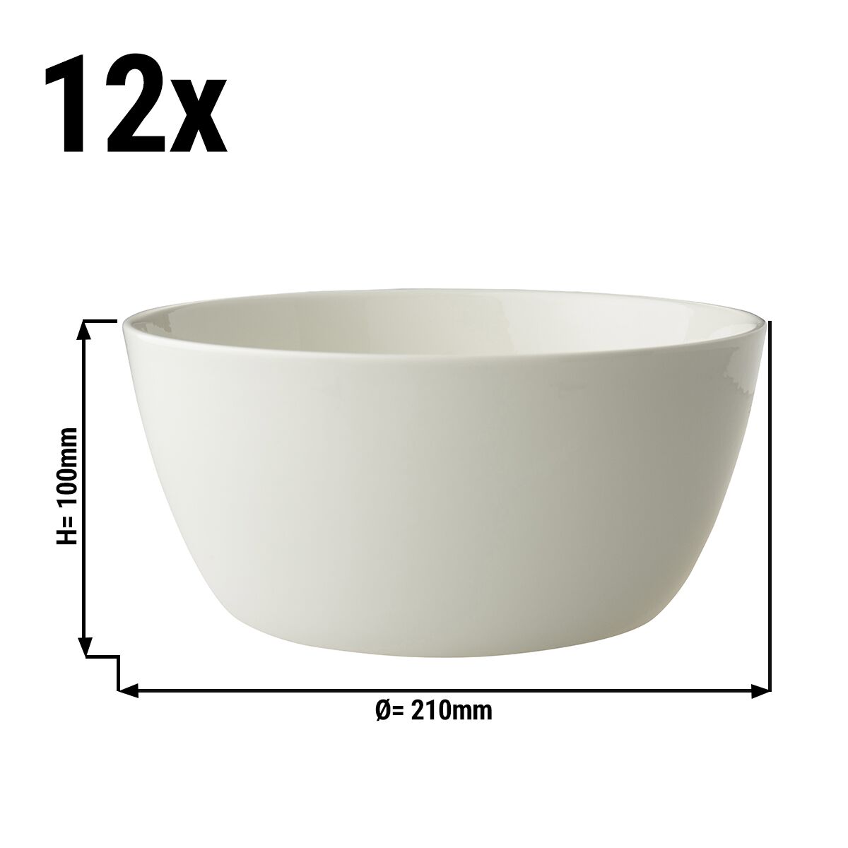 (12 pcs) Saladier LUX - Porcelaine - Ø 210mm - Profondeur : 100mm - Ivoire - 2L