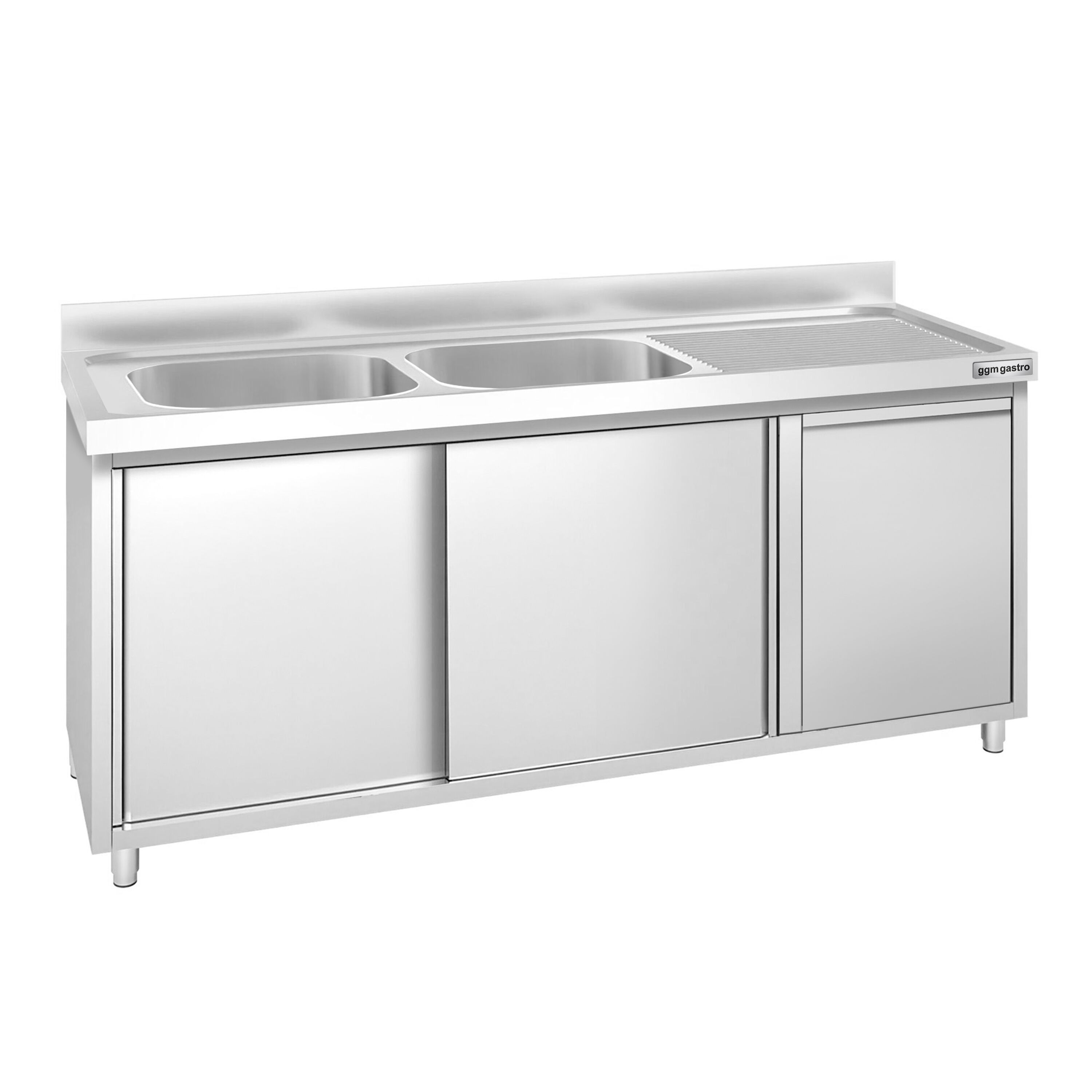 Meuble plonge PREMIUM - 1800x600mm - avec poubelle intégrée et 2 bacs