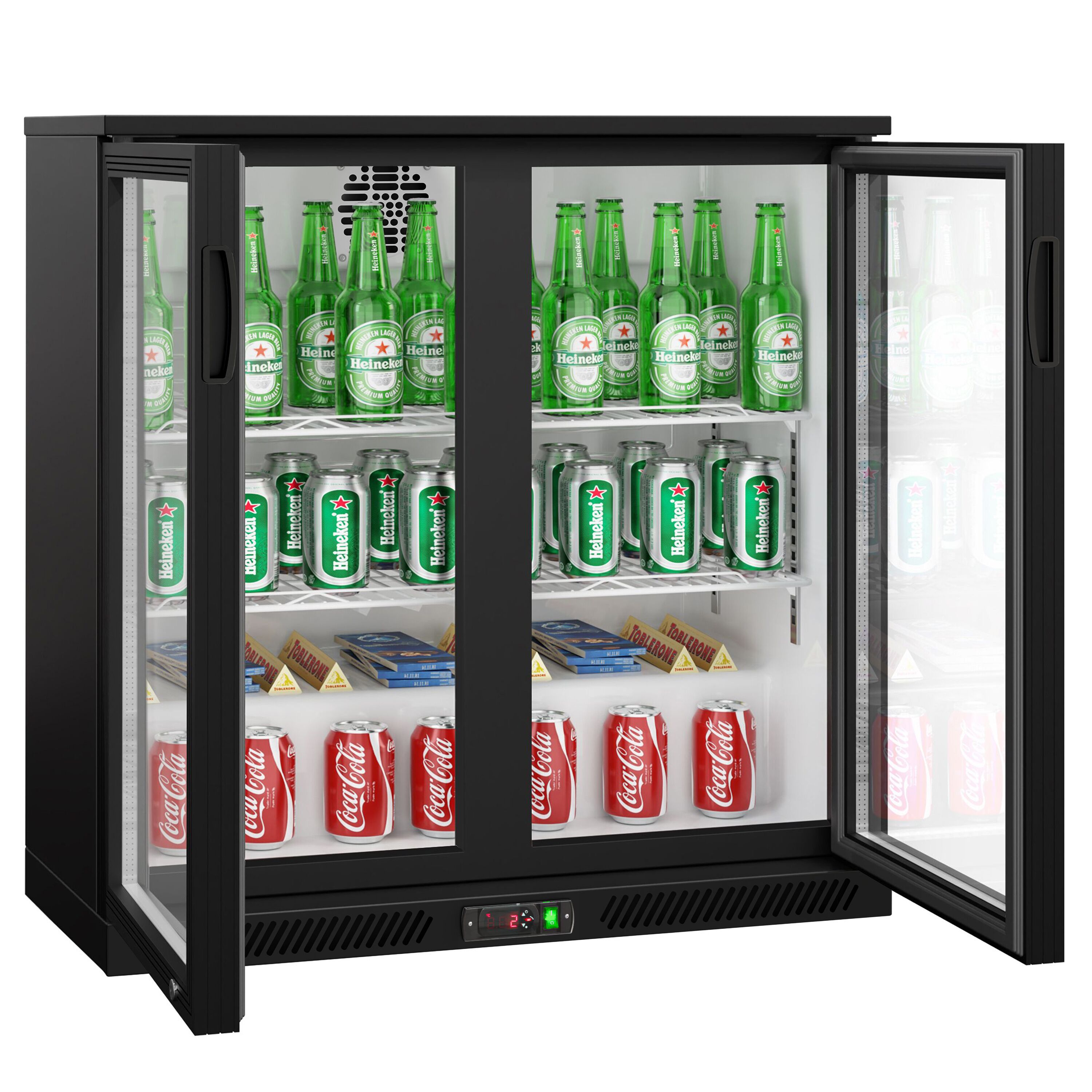 Réfrigérateur de bar – 900 mm – 220 litres – avec 2 portes vitrées battantes – Noir