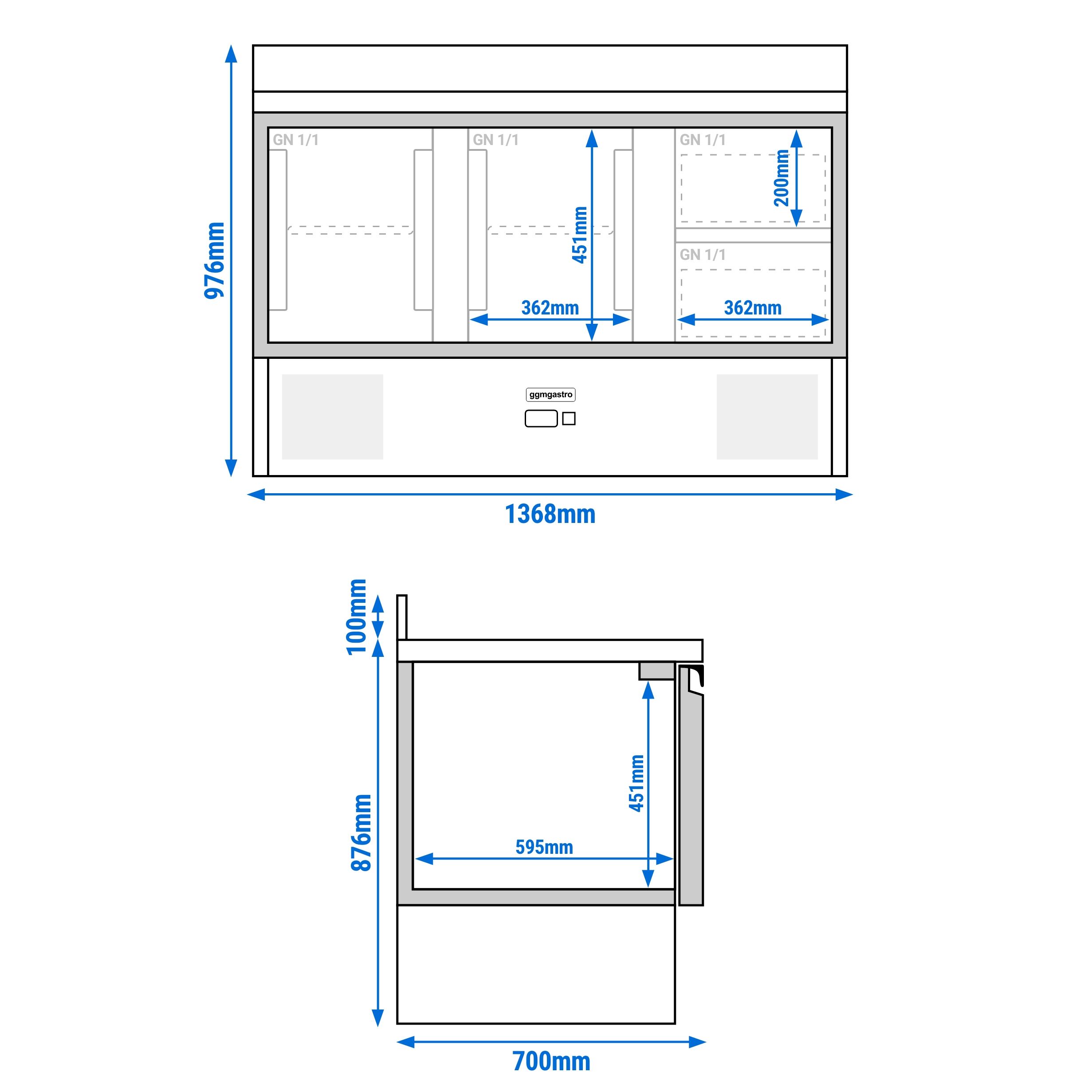 Table réfrigérée PREMIUM - 1370 x 700 mm - 2 portes, 2 tiroirs - dosseret