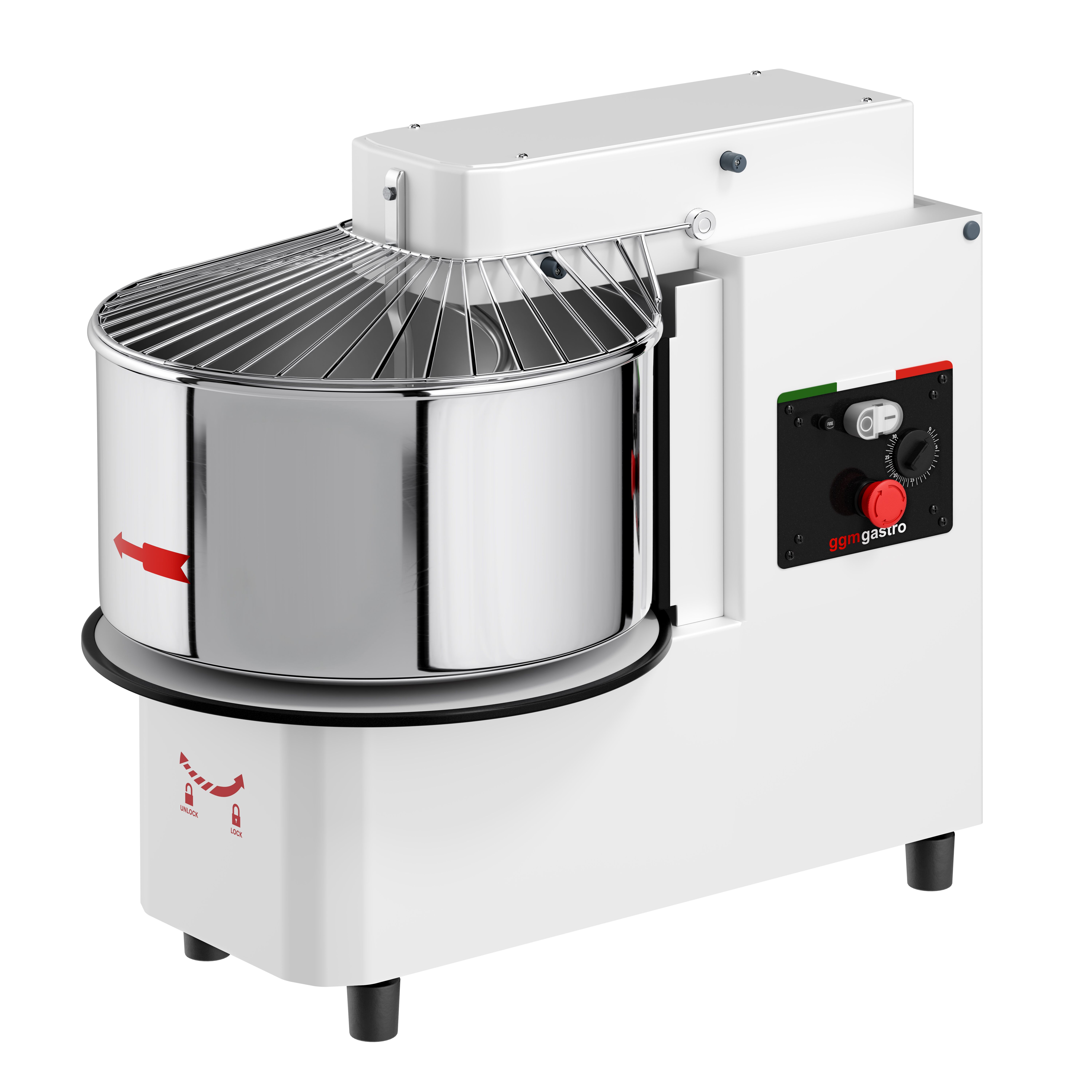 Pétrin à Pâte / Pétrin à spirale - 53 Litres / 44 kg - 1 Vitesse - Cuve Amovible & Tête Relevable - Fonction Minuterie