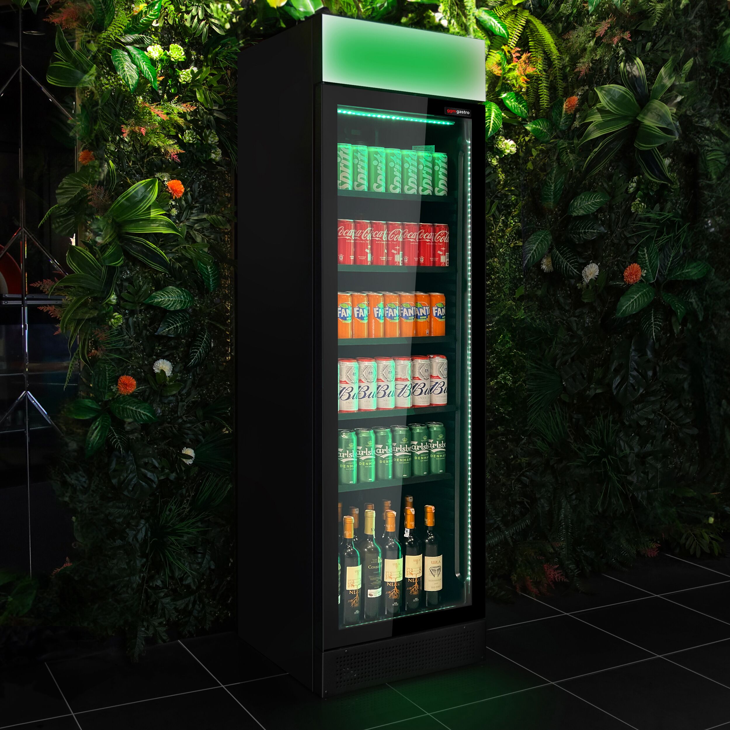 Vitrine réfrigérée à boissons - 345 litres - design sans cadre - avec 1 porte vitrée et éclairage LED coloré