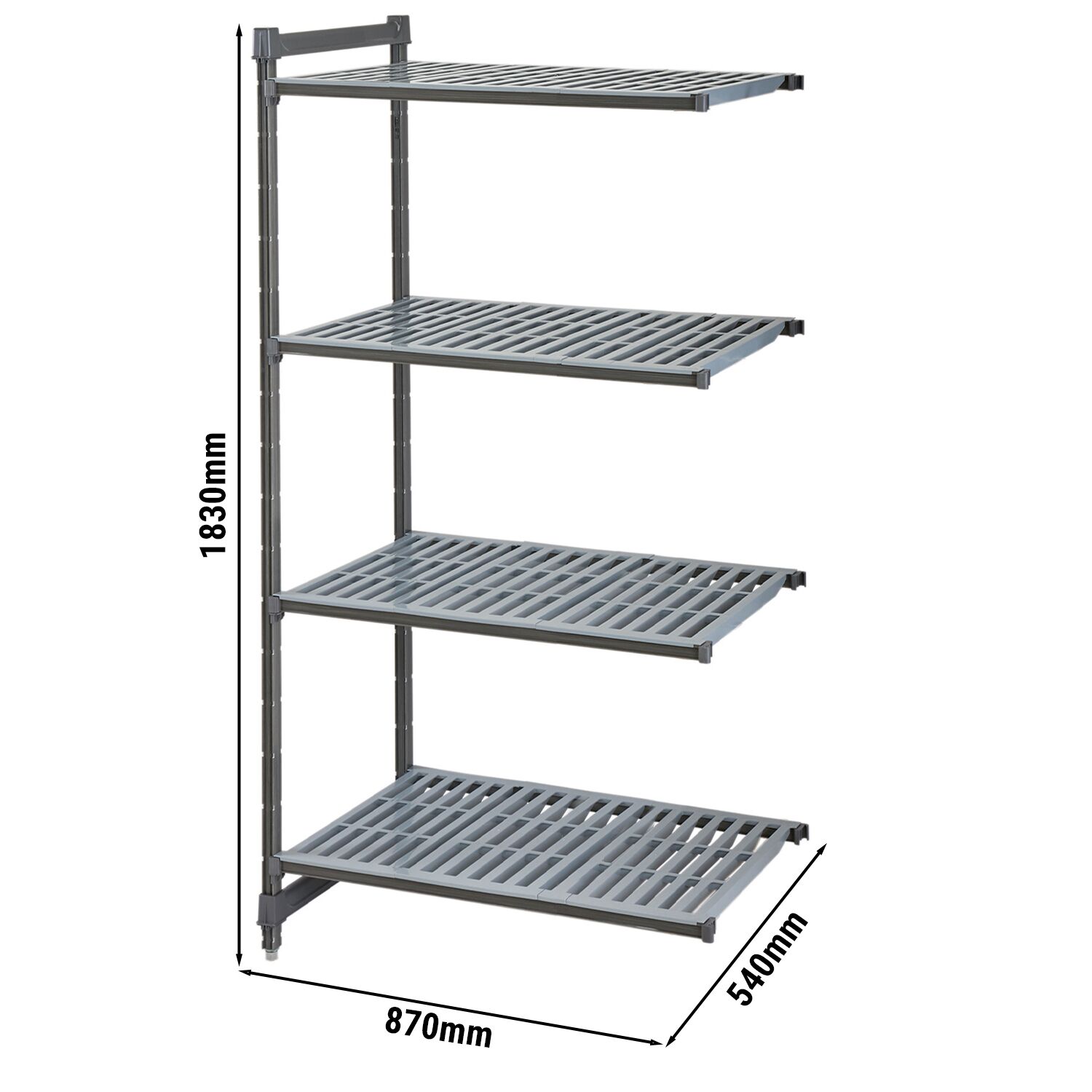 CAMBRO | Camshelving® Commercial Basics Plus Add-On Shelving Unit - 4 Slotted Shelves - 870×540 mm - Graphite Grey