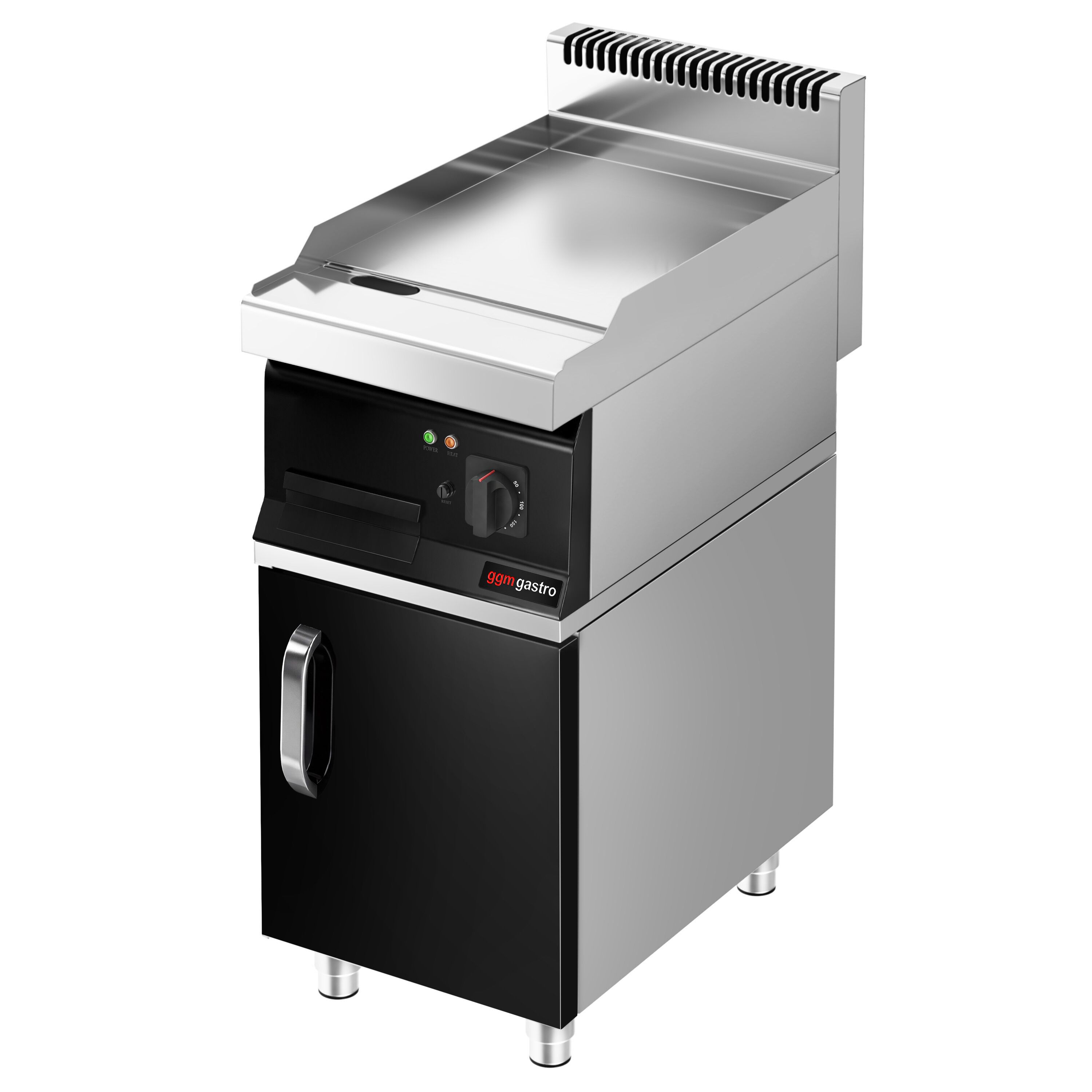 Plancha électrique - plaque acier - 8,0 kW - Lisse - Surface de cuisson : 395x535mm - incl. soubassement avec 1 porte