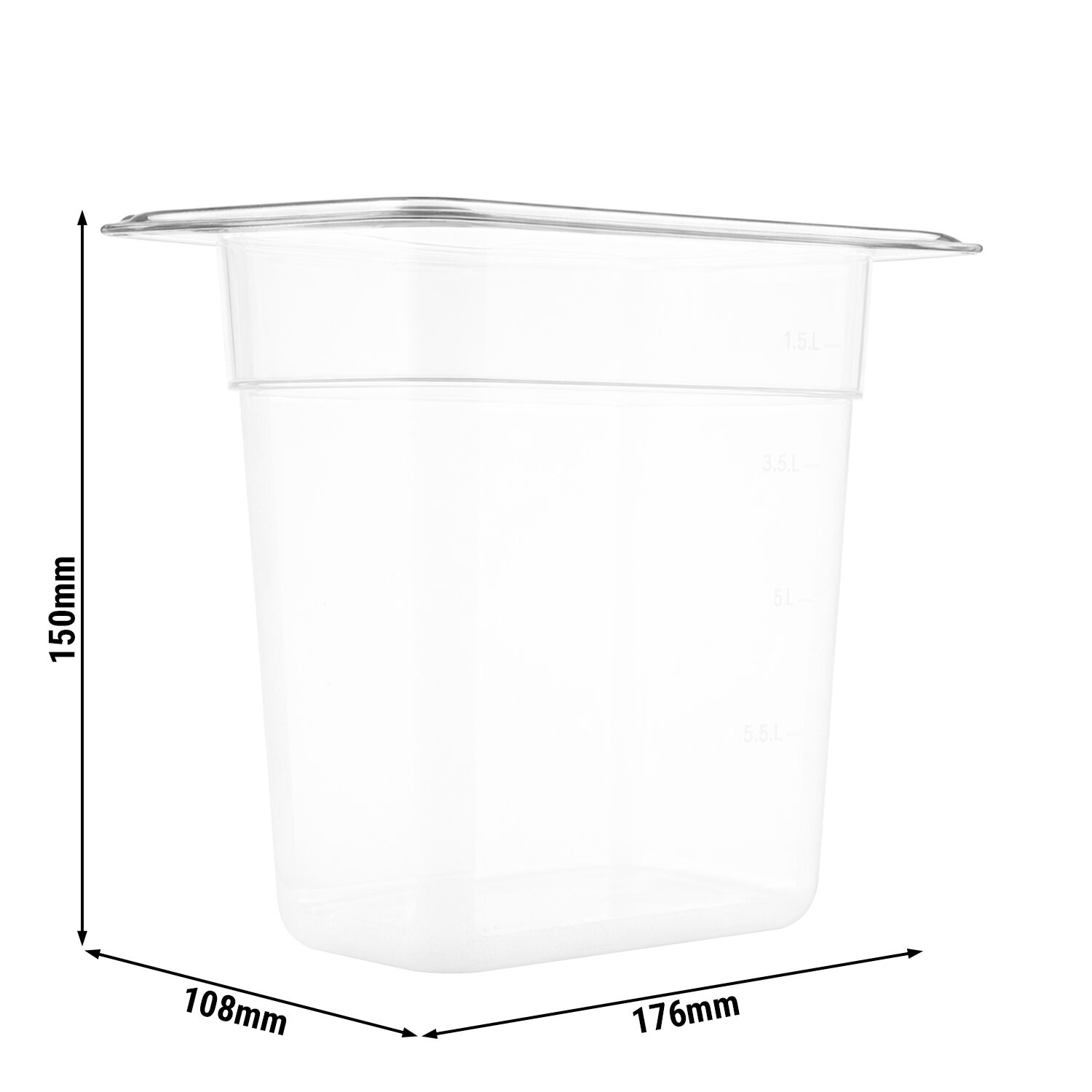 (6 pièces) Bac en Polypropylène - GN 1/9 - Translucide - 1,27 L - Hauteur : 150 mm