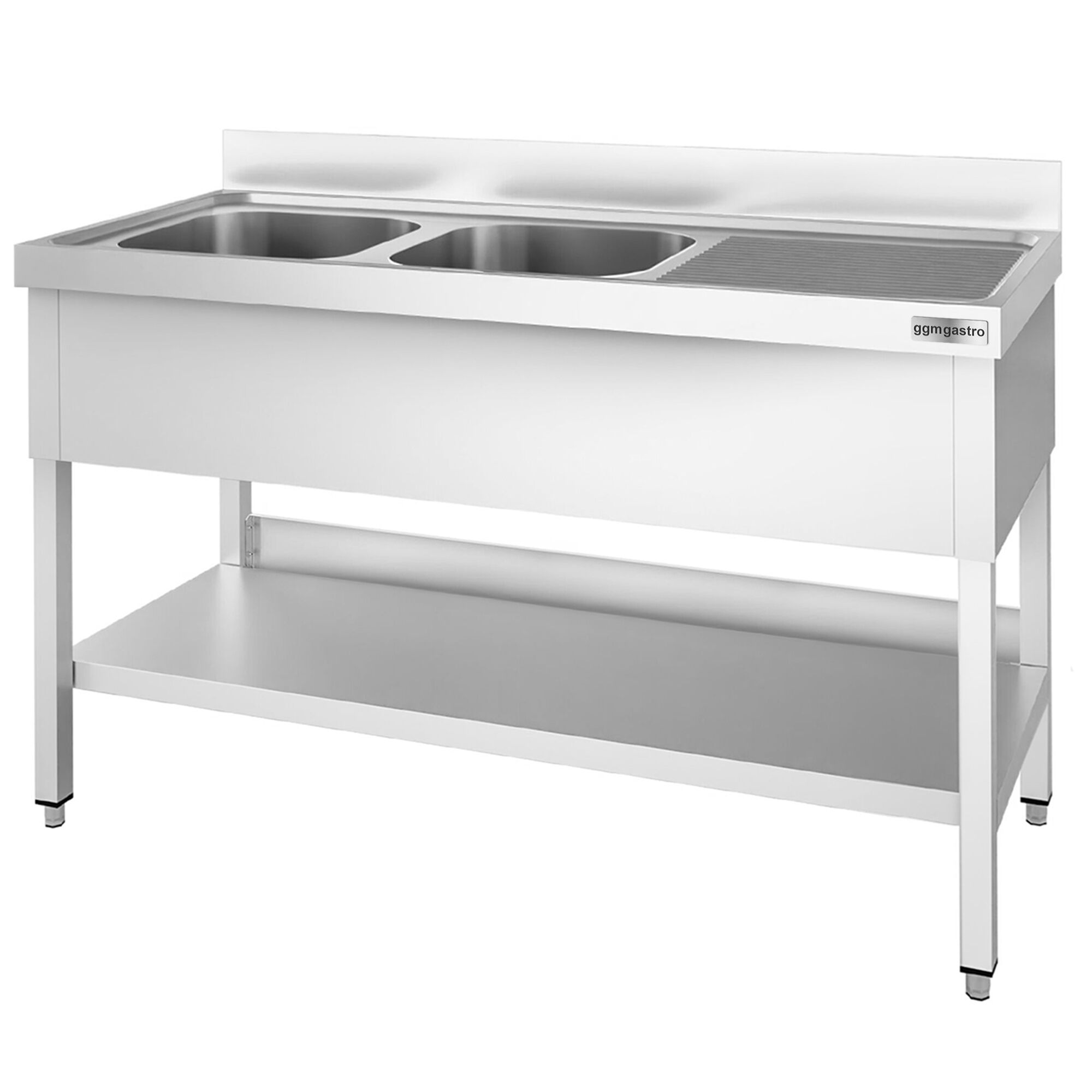 Plonge en inox PREMIUM - 1400x700mm - avec étagère basse - 2 bacs à gauche