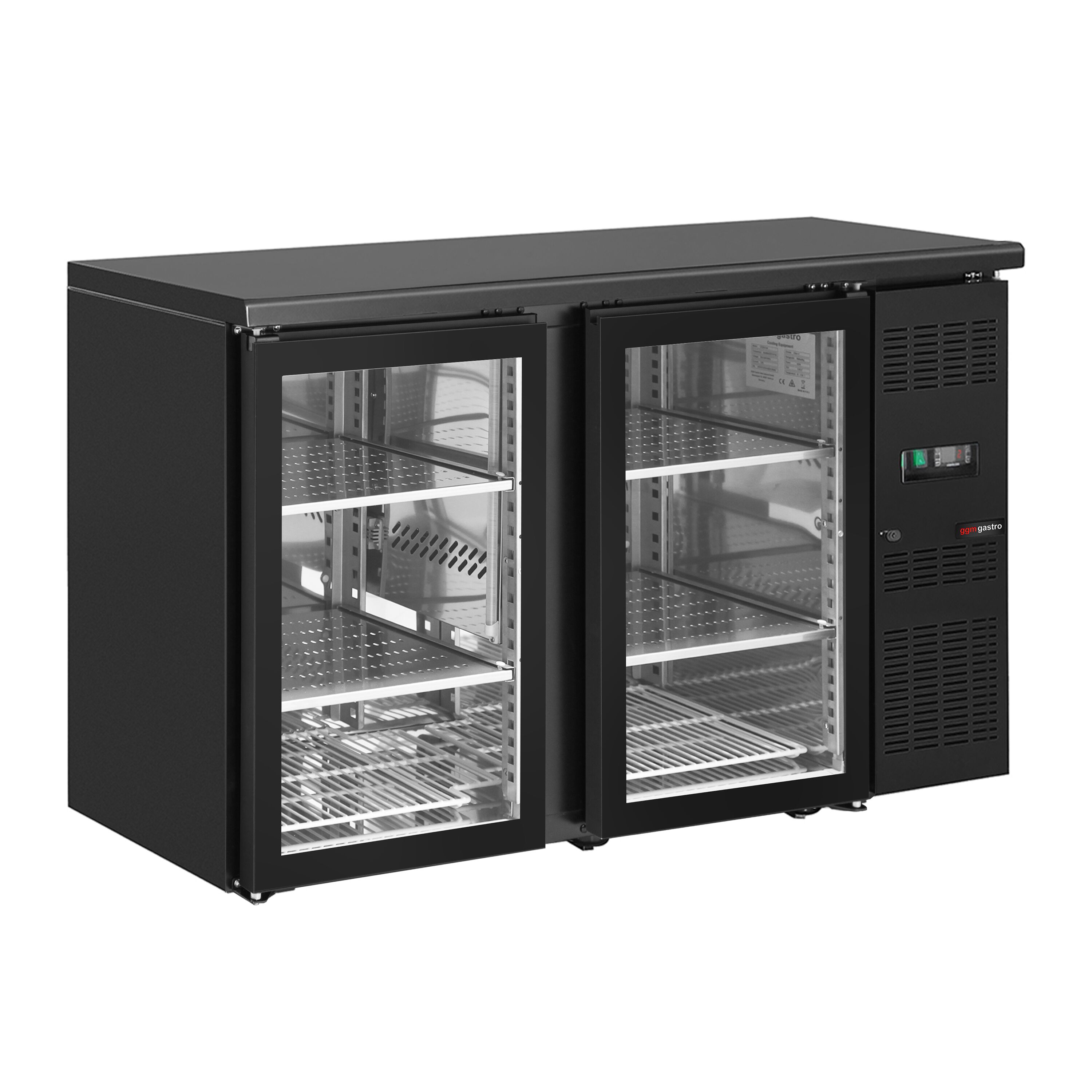 Arrière-bar réfrigéré professionnel ECO - 1462 mm - 2 portes vitrées sans cadre - Noir