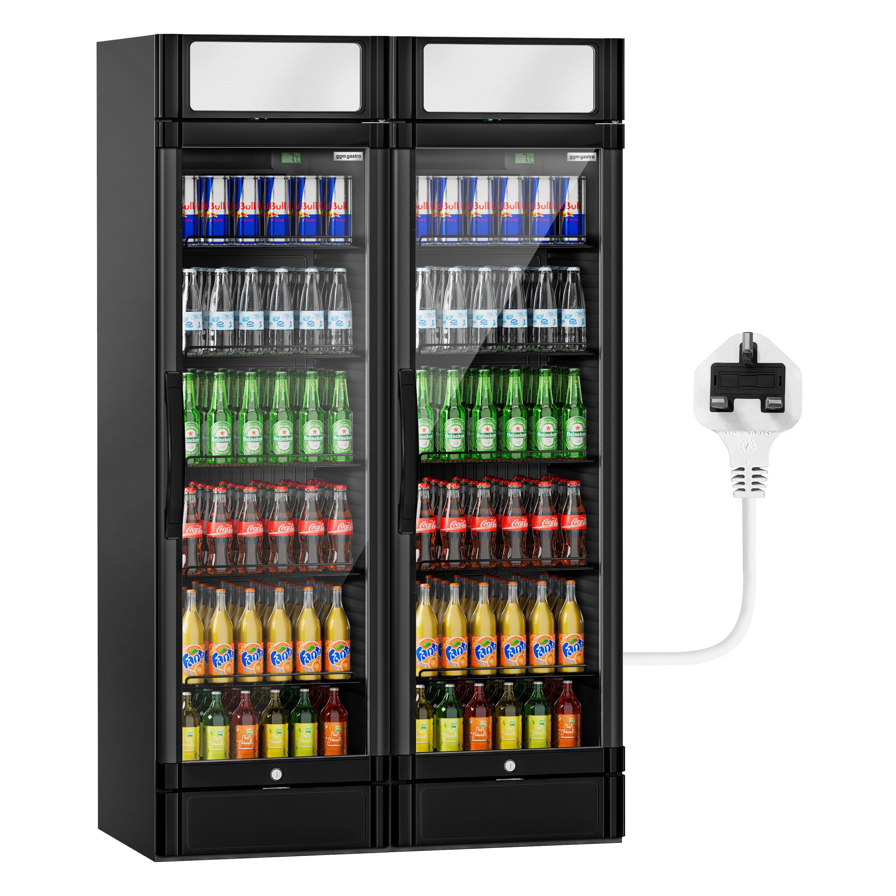 (2 Stück) Getränkekühlschrank - 690 Liter - mit 2 Glastüren & Werbedisplay - Für UK
