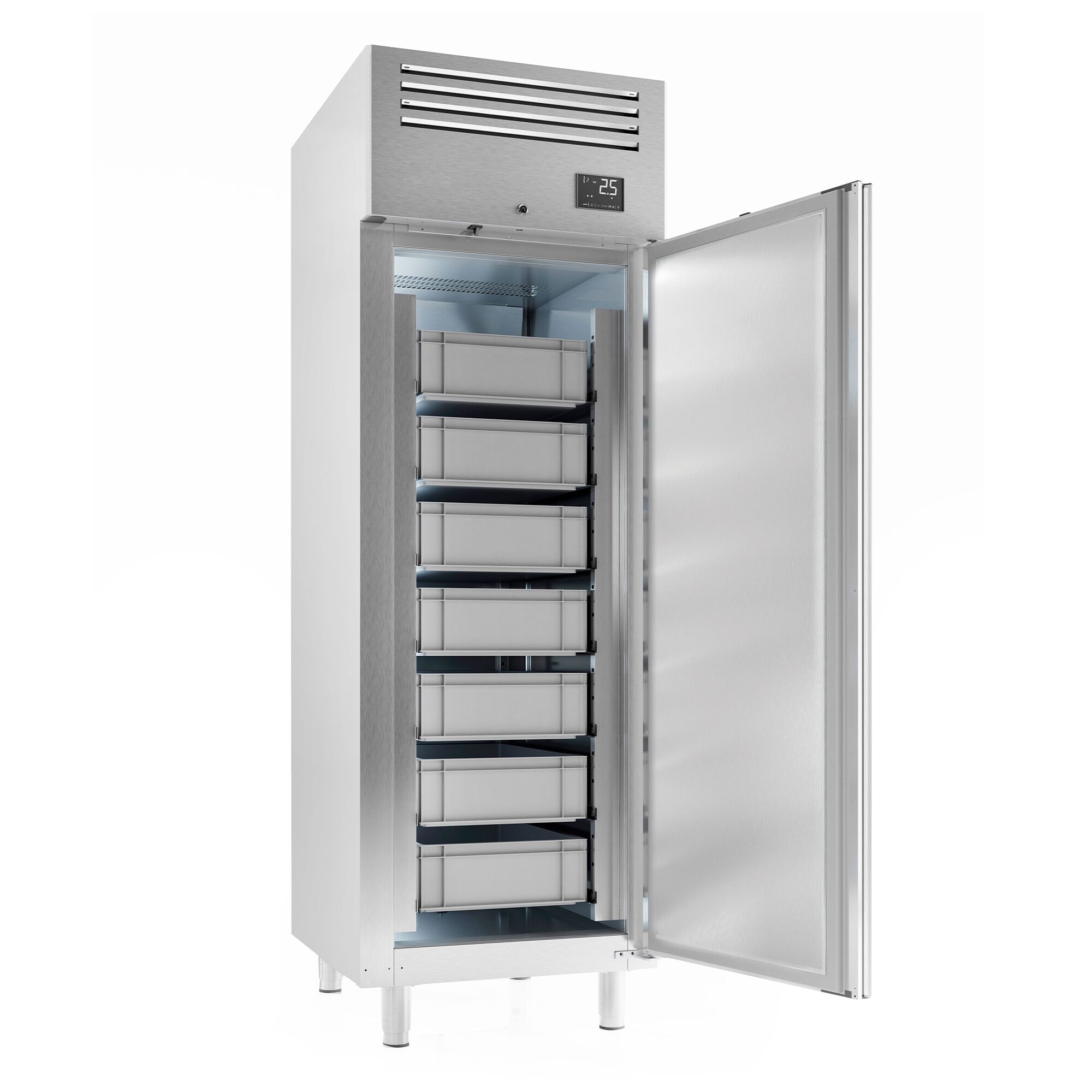 Armoire à poissons réfrigérée Inox AISI 304 - EN 600 x 400 - 560 L - avec 1 porte & 7× bacs pour poissons - -2 à +2 °C