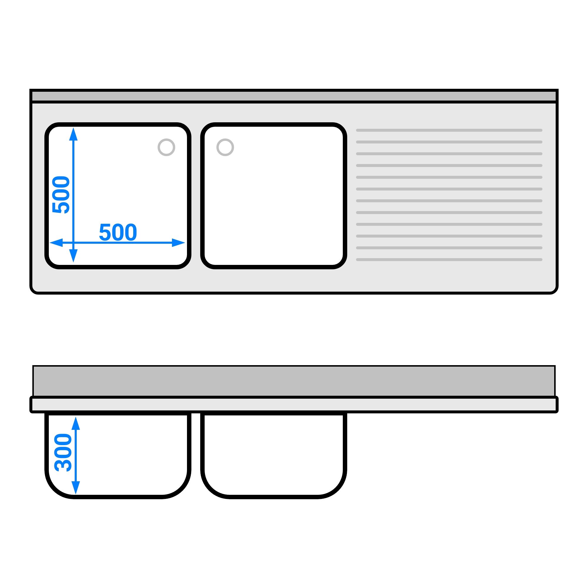Meuble évier ECO - 1800 x 700 mm - avec 2 bacs à gauche