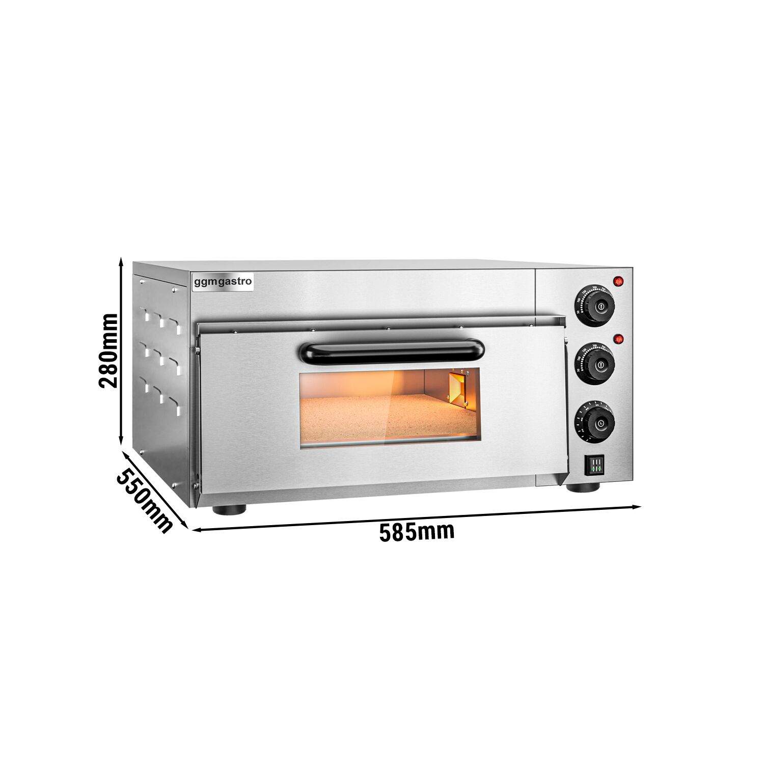 Electric Deck Pizza Oven - Single Deck - Refractory Stone Deck - 4 x Ø 20cm (8") - 230V Single Phase - Mechanical Controls - up to 350°C