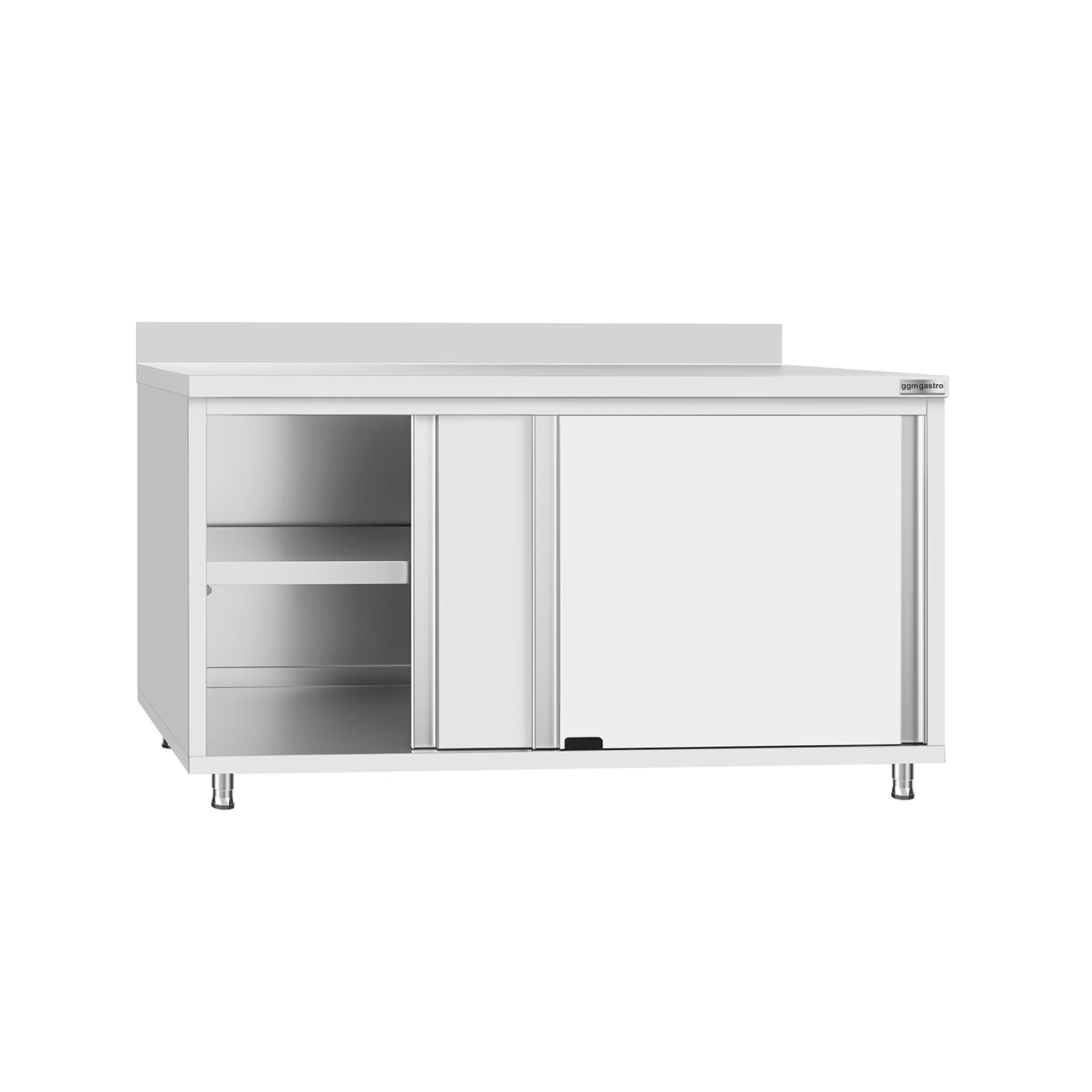 Table armoire en acier inoxydable ECO - 1600x600mm - avec portes coulissantes - avec dosseret