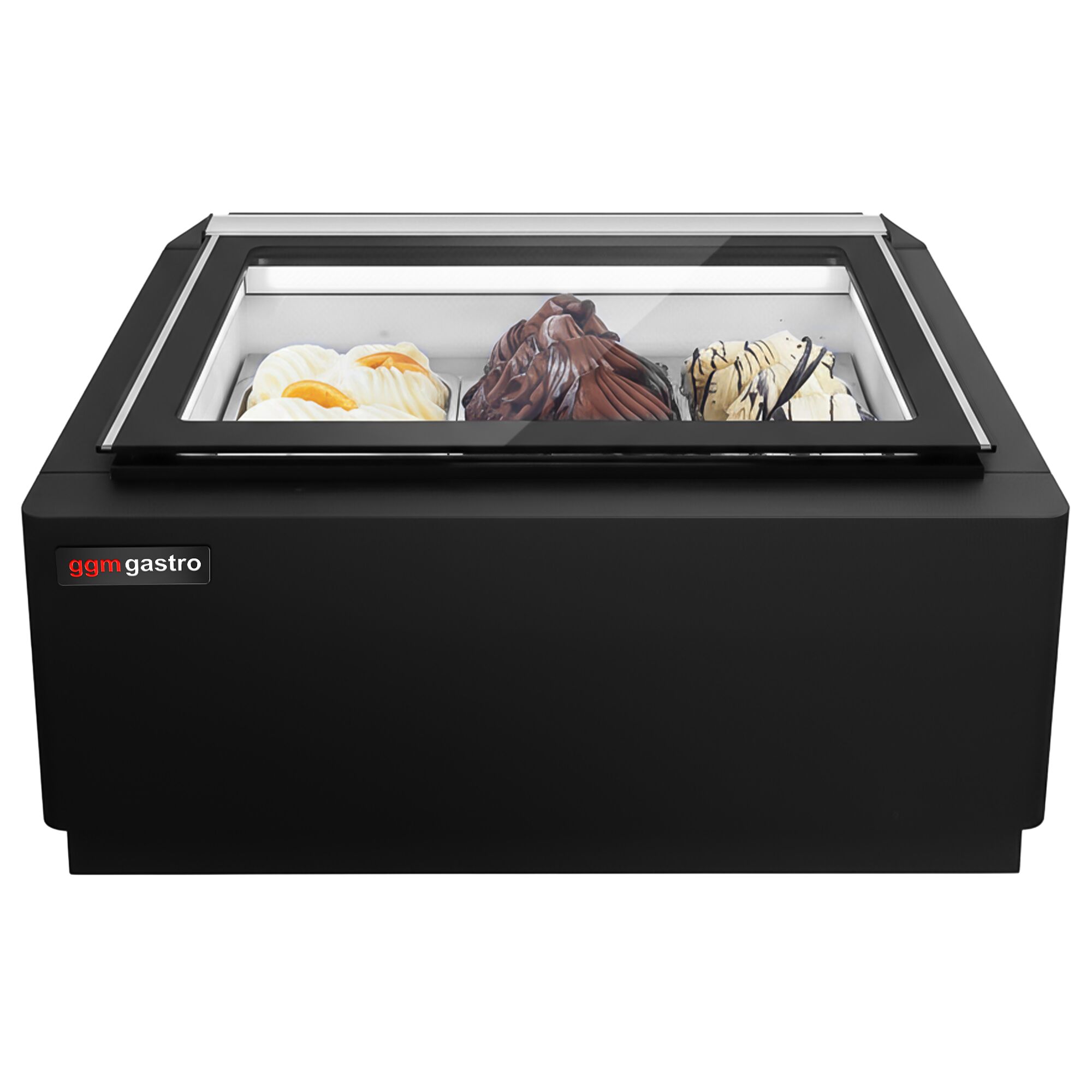 Vitrine à glaces à poser - 670mm - Froid statique - Noir - pour 3 bacs Napoli 5 L - Côté client