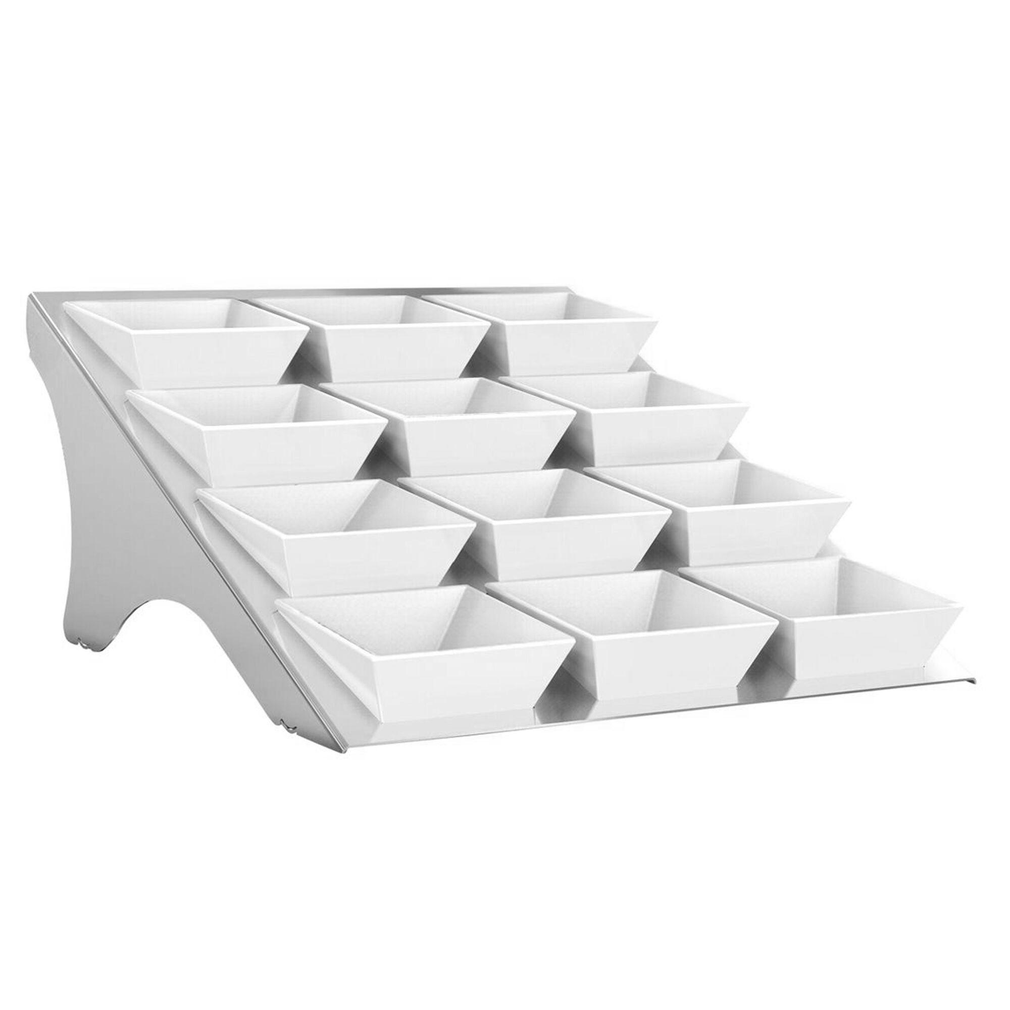 Présentoir buffet / étagère - chromé - incl. 12 bols en mélamine - rectangulaires